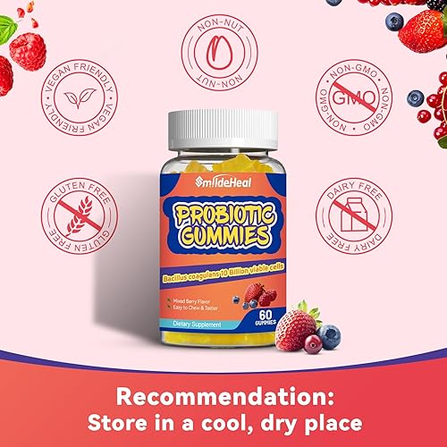 Miniatura 6 de Gomitas probióticas para la salud digestiva  10 mil millones de UFC Bacillus Coagulans  Veganas y sin OMG  Apoyo inmunológico y digestivo para