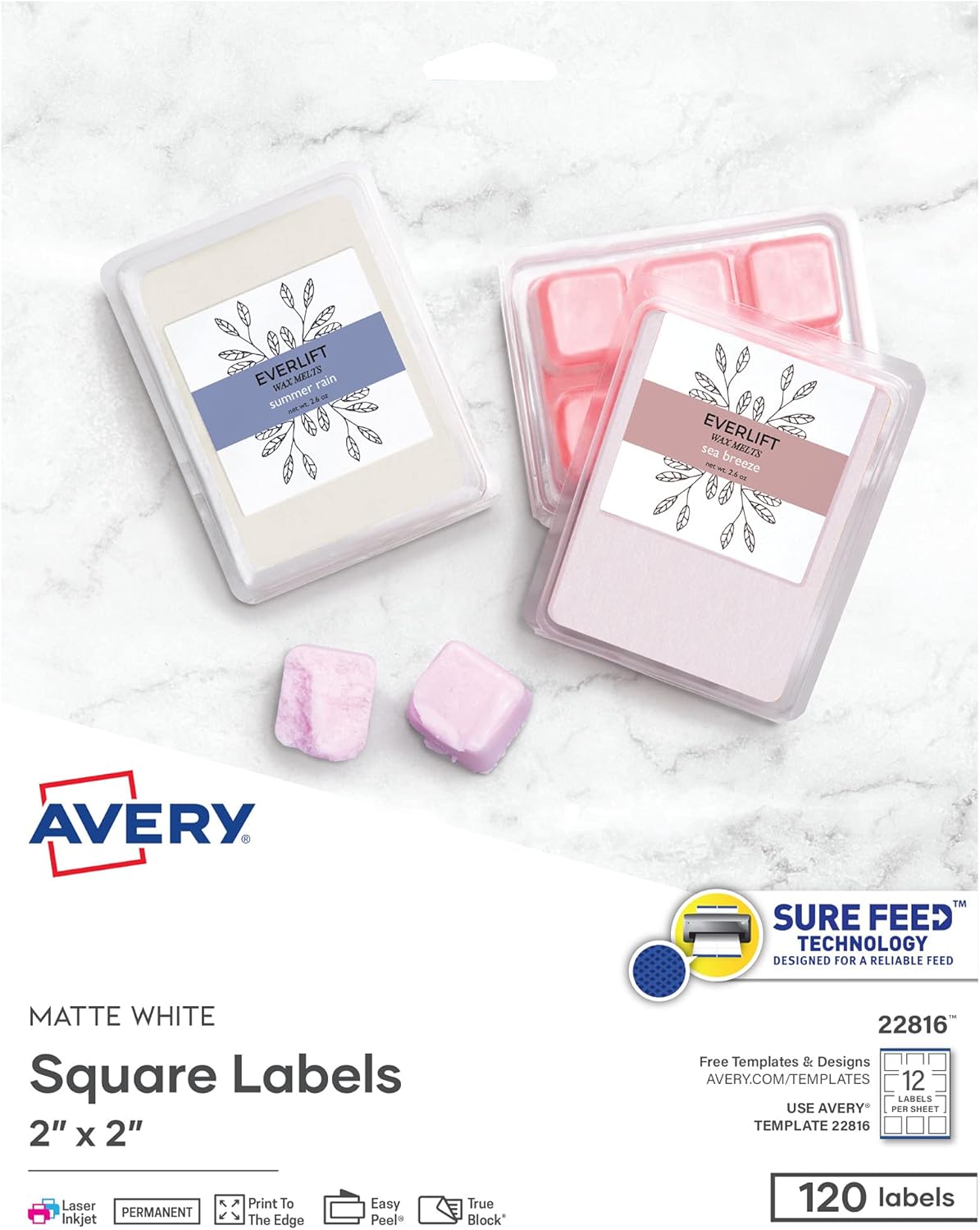 Awọn aami Labẹ ti Avery Printable Blank Square, 2 x 2, Matte White, Awọn aami Isamisi 120 22816