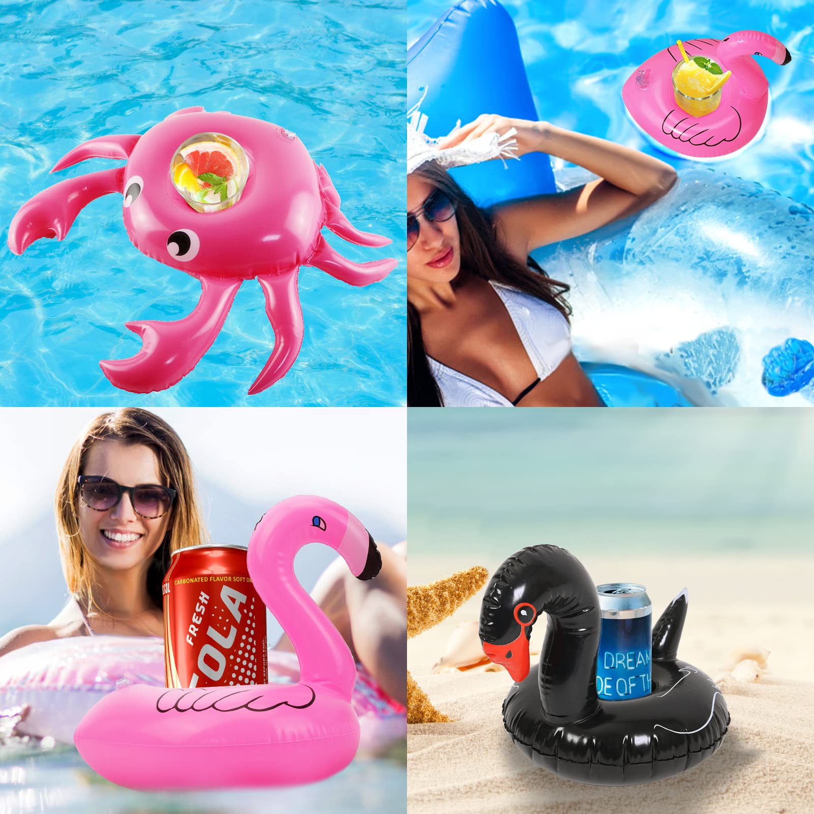 6Pcs Inflatable Drink Holders, Cute Pool Float Cup Holder Inflatable Coasters Drinks Can Holder Floating Beverage Holder Drink Floats with Air Pump for Summer Pool Beach Party Inflatable Float Toy - Image 2