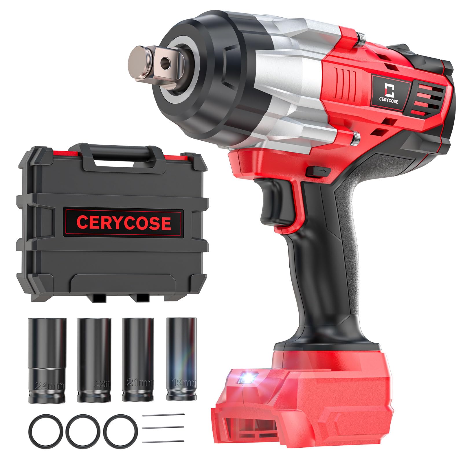Cordless Impact Wrench 3/4 inch Compatible with Milwaukee Battery, Cerycose1850ft-lbs (2500N.m) Brushless Electric Impact Gun, High Torque Impact Driver, Heavy-Duty Automotive with 4 Sockets