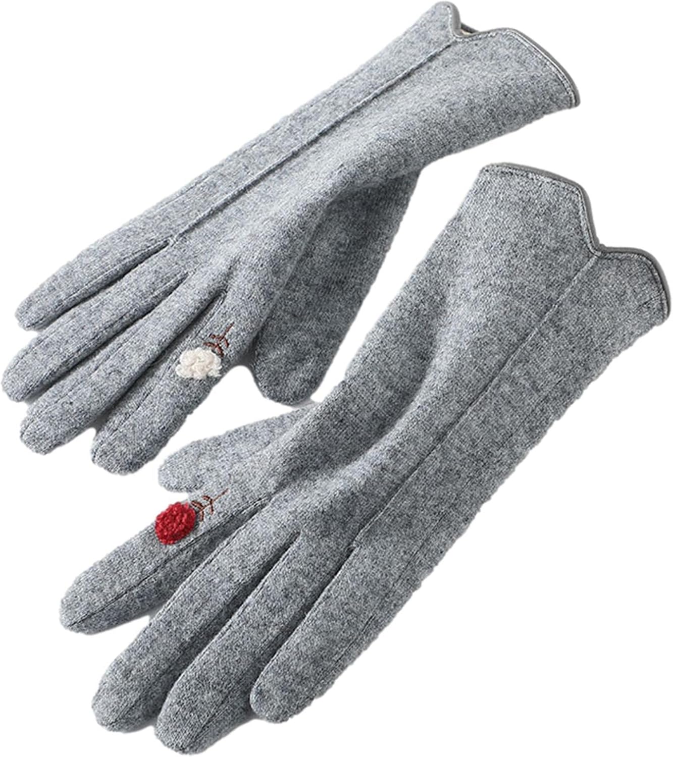 Gloves Touchscreen, Thermal Cashmere Gloves With Flower, Winter Cashmere Full Fingers Gloves