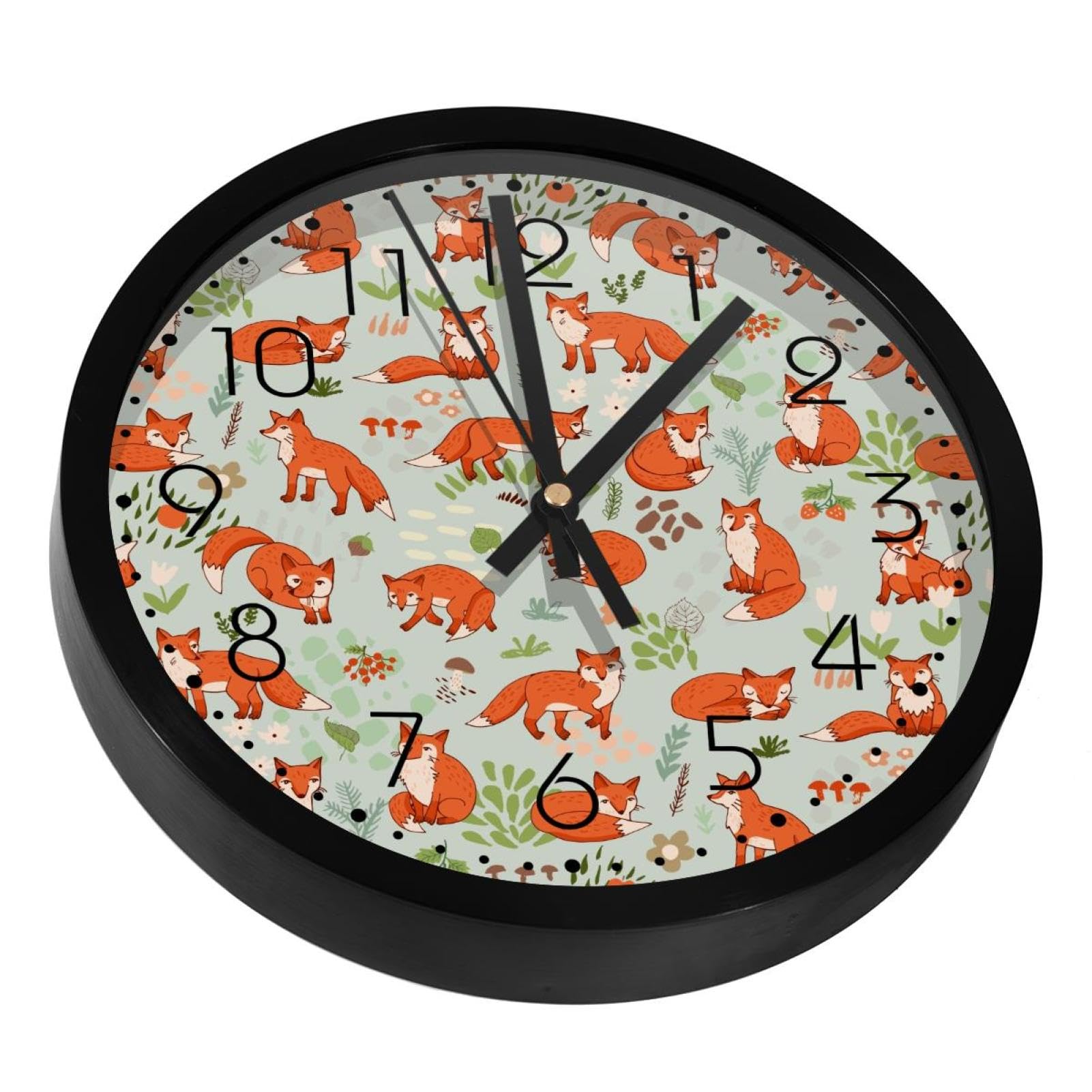 Horloge murale silencieuse jungle et renards pour salon