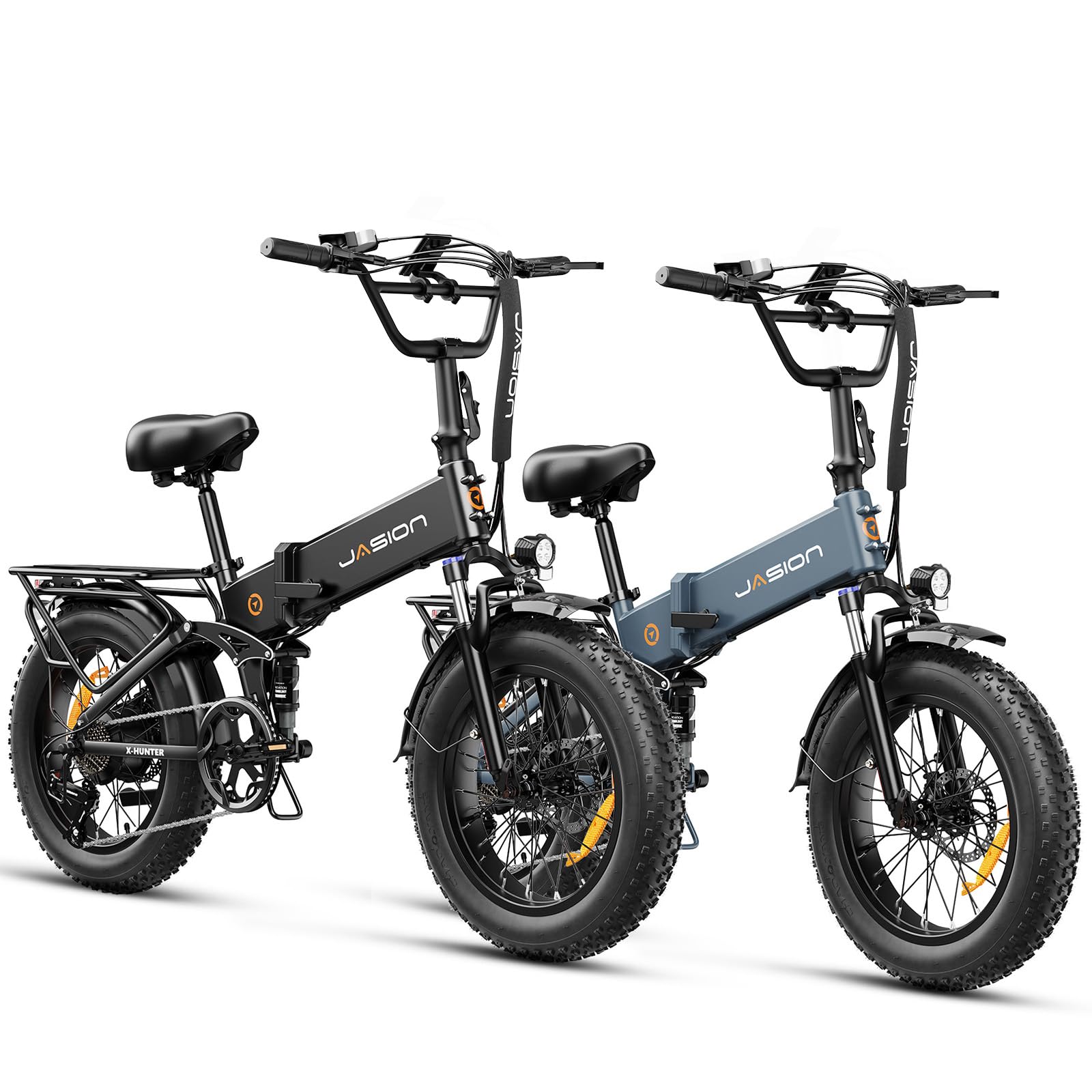 Jasion X-Hunter Electric Bike for Adults,1400W Peak Motor 30MPH Max Speed,48V 13AH Removable Battery, Full Suspension System Design,20''*4.0 Fat Tire Foldable Ebike 7-Speed Bicycles