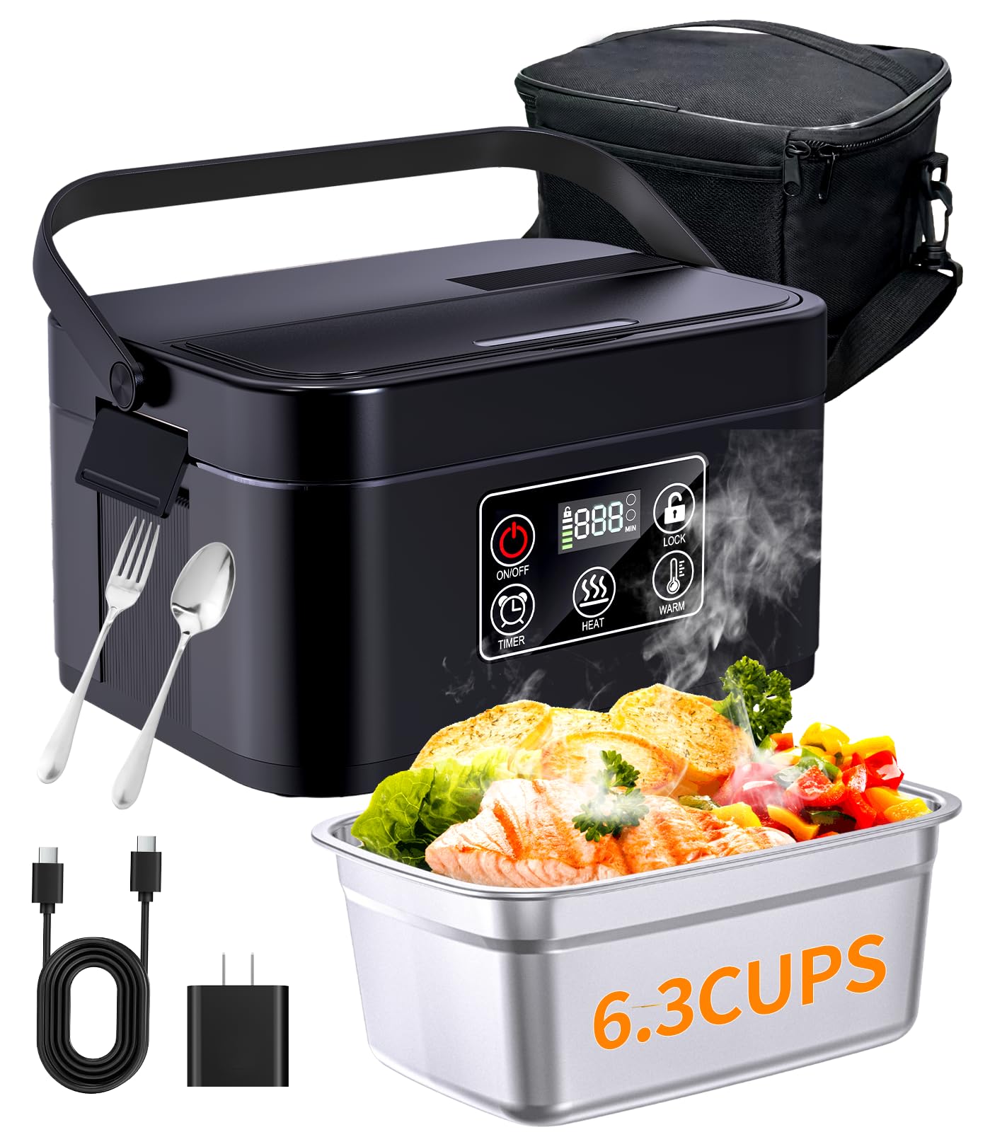 Contenitore per il pranzo elettrico senza fili, riscaldato, alimentato a batteria, riscaldamento automatico, 1,5 l, portatile, per esterni, auto, camion, lavoro, viaggi