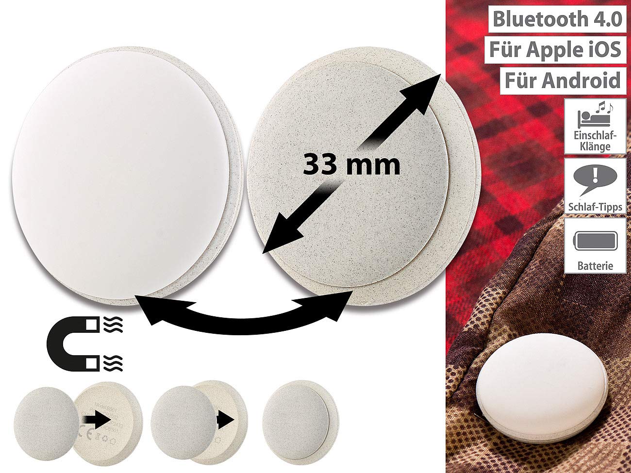 Newgen Medicals Schlaf-Tracker: 6in1-Mini-Schlaflabor mit Bluetooth 4.0, Gratis-App für iOS & Android (Schlaf-Überwachung-Tracker, Schlaf-Tracker mit Bluetooth, Gesundheit)