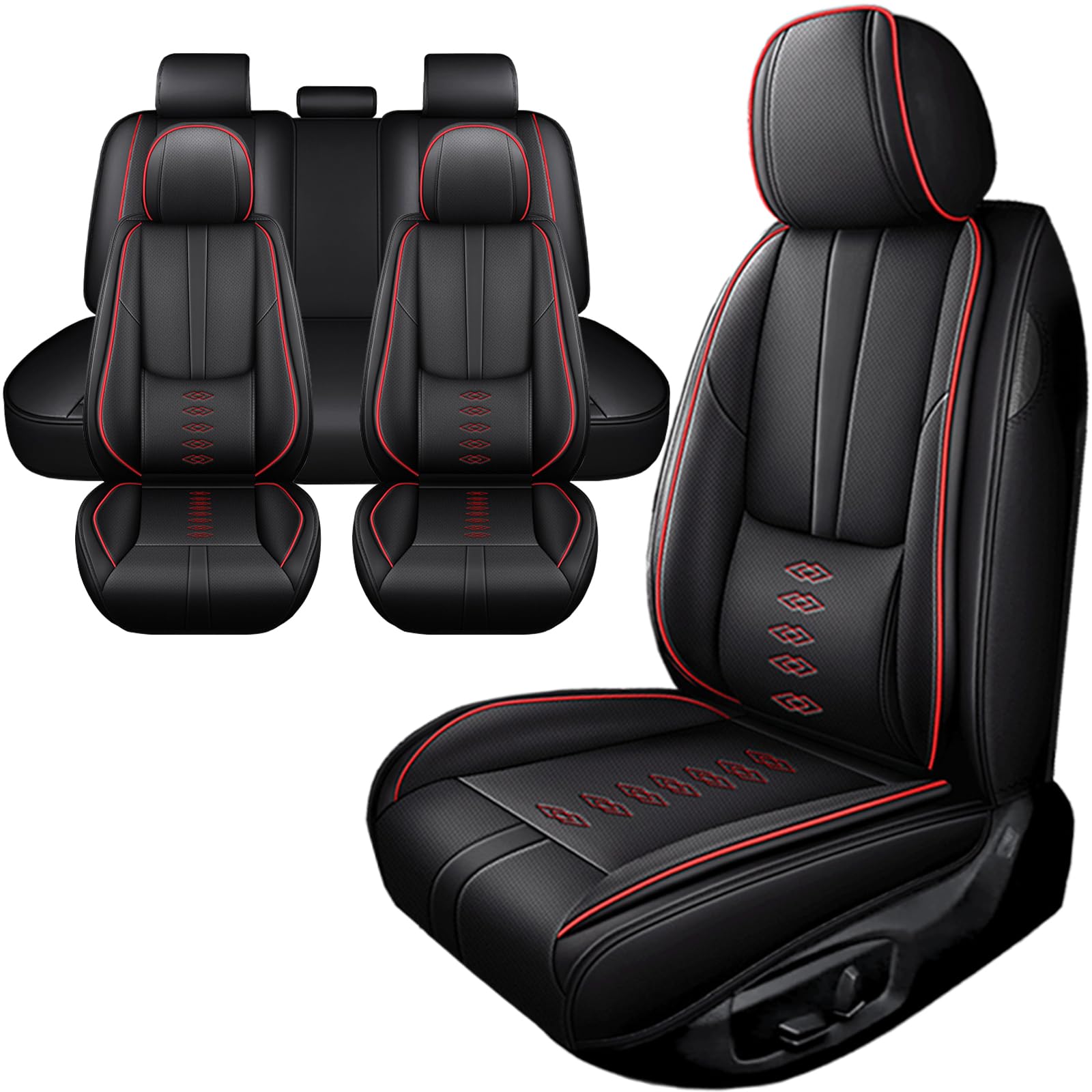 Car Seat Covers for Neon,for Dodge Neon 2000-2005,Leather Full Set Seat Covers,Airbag-Compatible Car Seat Protectors,Waterproof Seat Cover for Cars(Black+Red,5PCS Only)