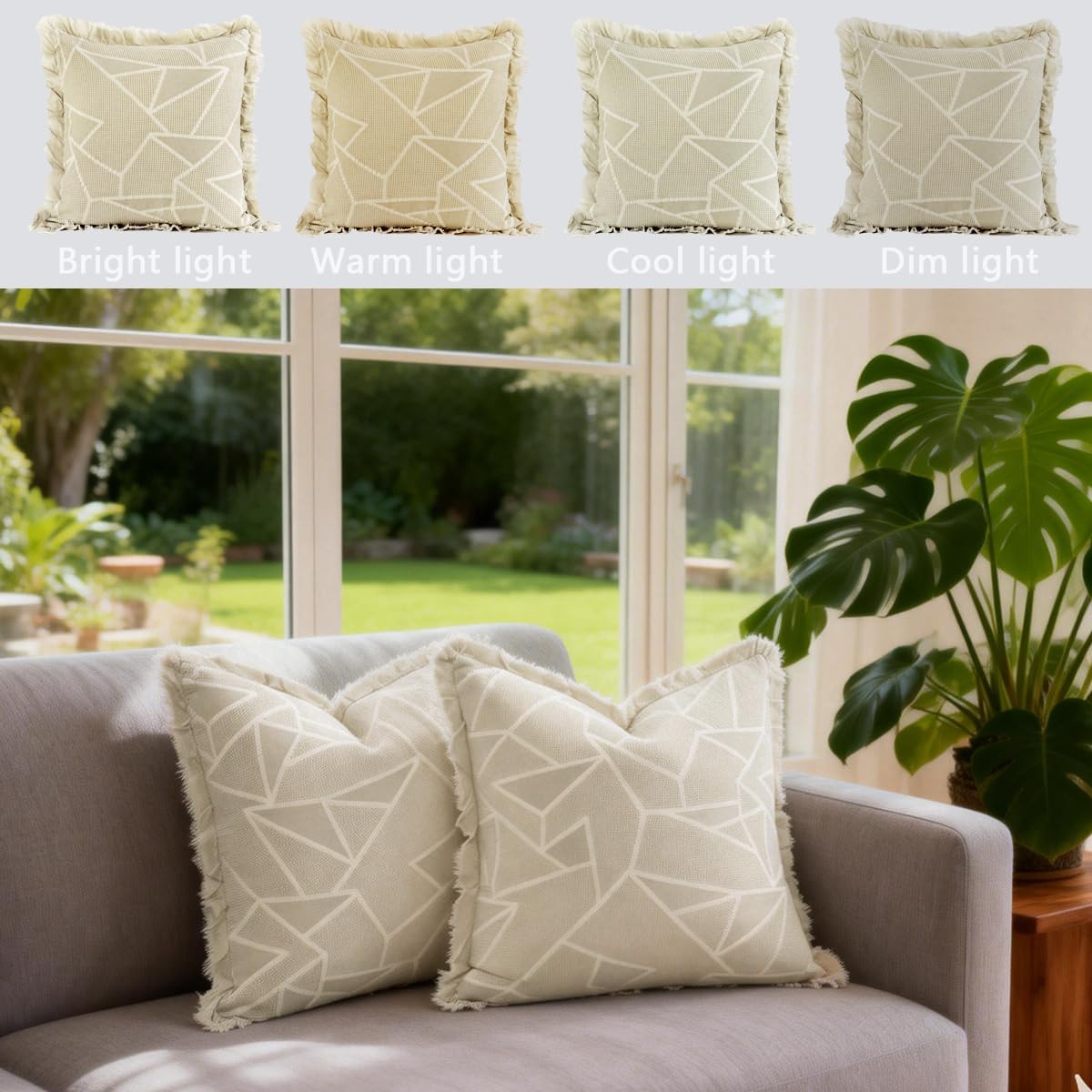 Waffle Pillow Covers 18x18 Set of 2 Cotton Throw Pillow Covers Stone Washed Pillow Shams Decorative Cushion Cases for Couch Sofa Bedroom Car (Beige