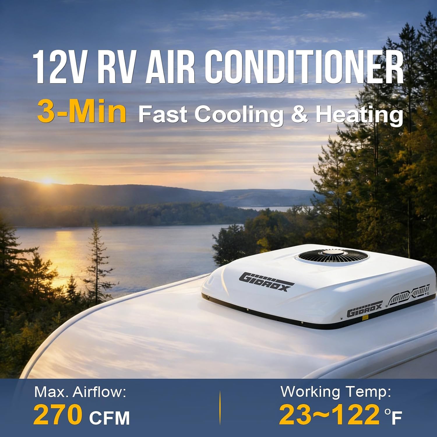 10000 BTU 12V DC RV Air Conditioner with Heater - Battery Powered, Low Power Consumption, Ultra Quiet & Fast Cooling Rooftop AC Unit with APP Remote for Camper Van and Truck