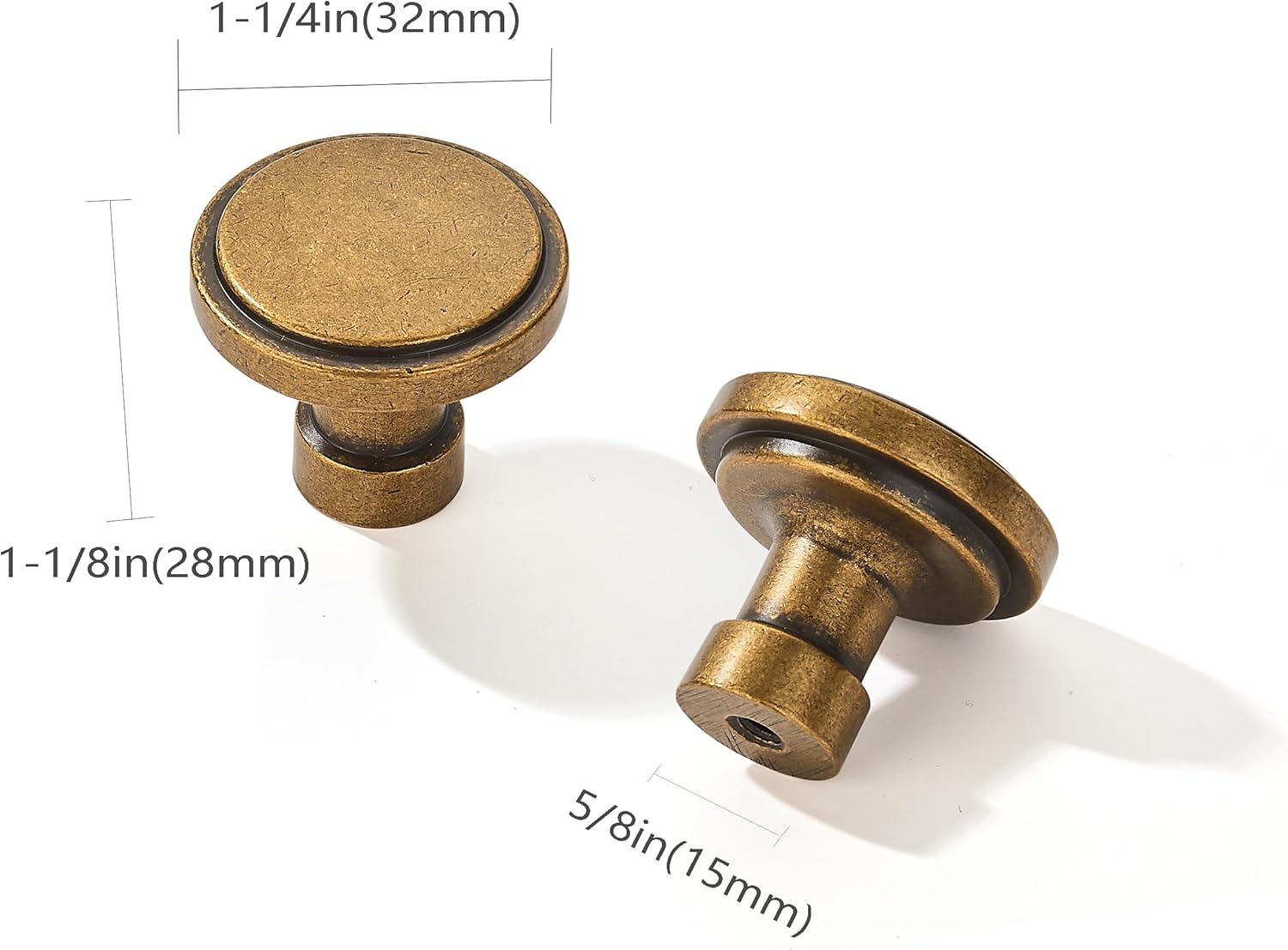 20 Pack Antique Brass Cabinet Knobs 1-1/4 inch, Jasper Pulls Brushed Brass Solid Dresser Knobs Drawer Knobs Kitchen Cabinet Knobs Single Hole Knob for Cabinets and Drawers Round