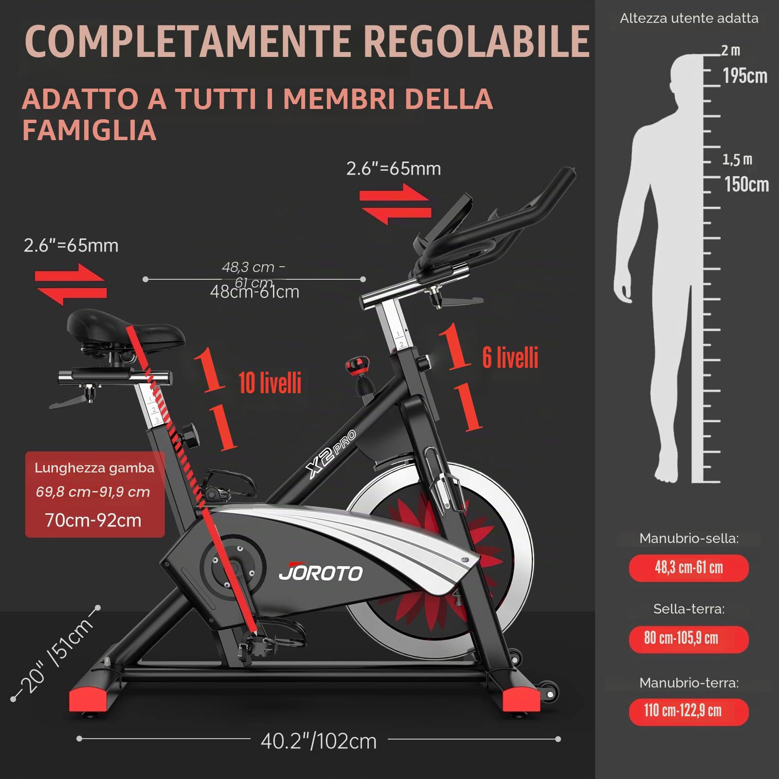 JOROTO X2 Cyclette Professionale & JOROTO X2PRO Bluetooth Indoor Cyclette da Casa, Volano 16 KG & Resistenza Regolabile Cyclette Professionale con Trasmissione a Cinghia Ciclette per casa offerte con LCD Display