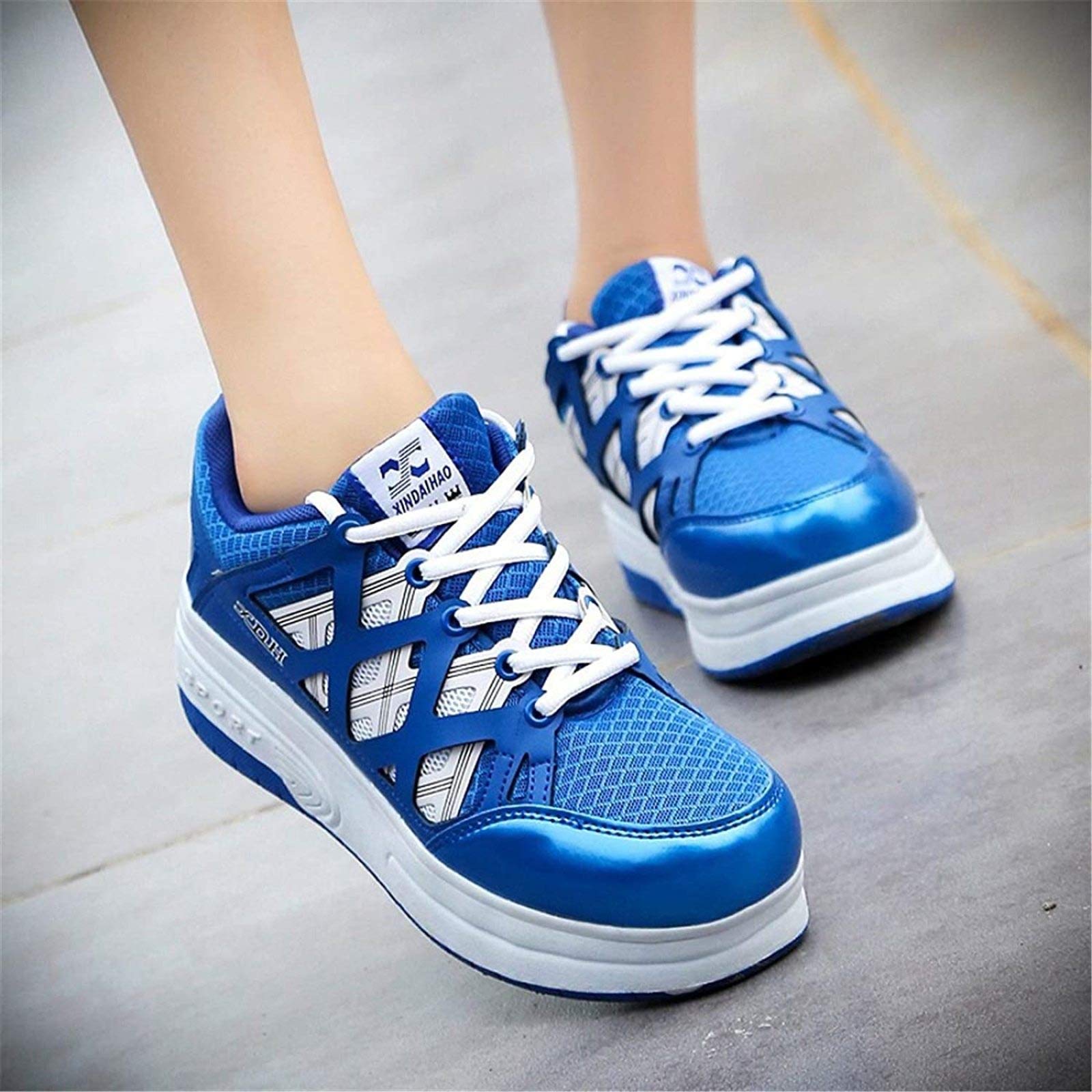XPF Ragazzi Ragazze LED Pattini A Rotelle Pattini Luminosi con Ruote Doppie/Singole Scarpe da Ginnastica per Esterni Scarpe da Ginnastica per Adulti Bambini,Blue-32
