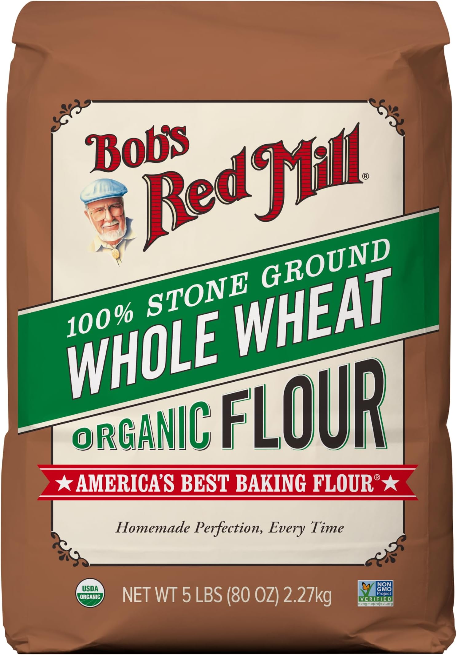 Bob's Red Mill Organic Whole Wheat Flour, 5lb (Pack of 1) - Non GMO, Whole Grain, Vegan, Kosher