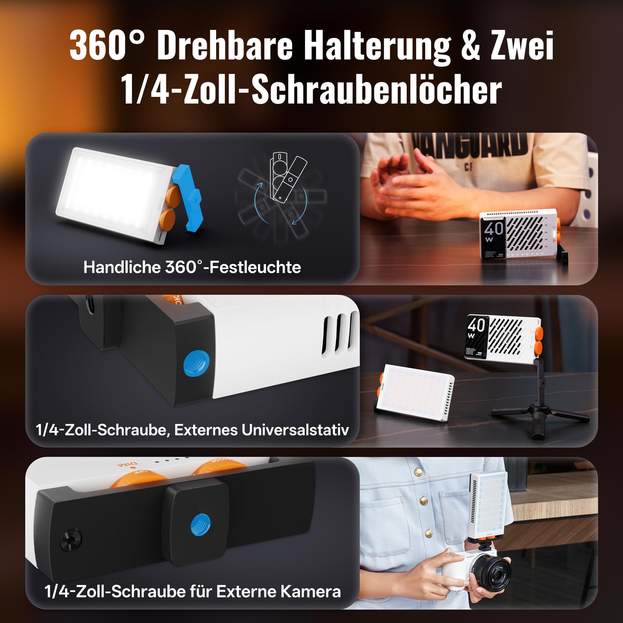 ZHIYUN FIVERAY M40 LED Videoleuchte [Official], 40W Videolicht mit 14000 Lux und 2700-6200K, CRI 96+, 320g Tragbares Video/Foto/Kamera/Streaming Licht für YouTube TikTok, mit 176 LED