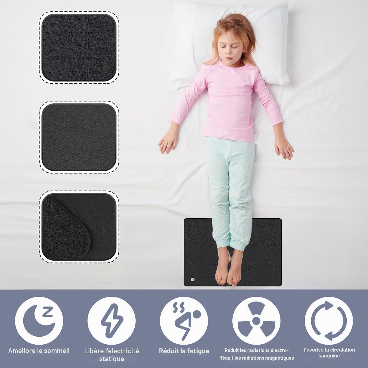 Tapis de sol 60 x 40 cm – Réduit l'anxiété et le stress, tapis de mise à la terre pour un meilleur sommeil et équilibre, pour usage à la maison, au bureau ou au travail