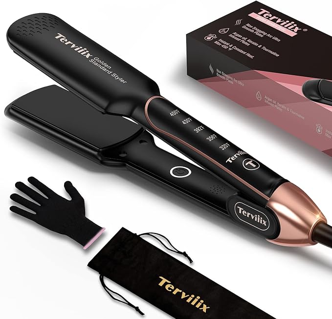 Flat Iron Hair Straightener by Terviiix - Ceramic & Tourmaline for Smooth, One-Swipe Results, Salon-Grade Wide 1-3/4 Inch Straightening Iron Gently Straightens Thick, Curly, Black & Natural Hair