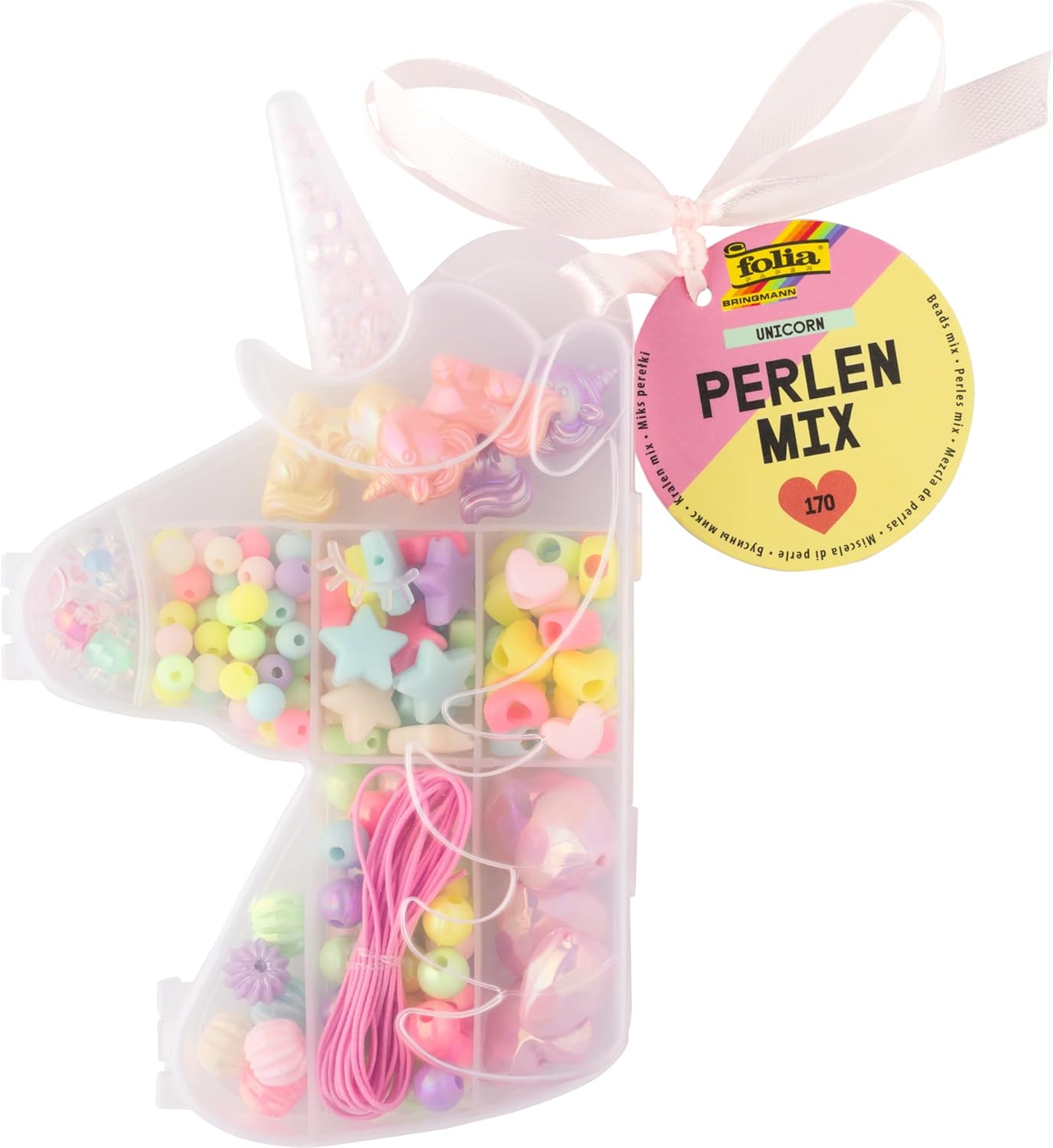 folia 32020 Seaside Beads Mix 535 Pieces in Various Shapes and Colours, Includes 2.2 m Elastic Band for Threading and Storage Box
