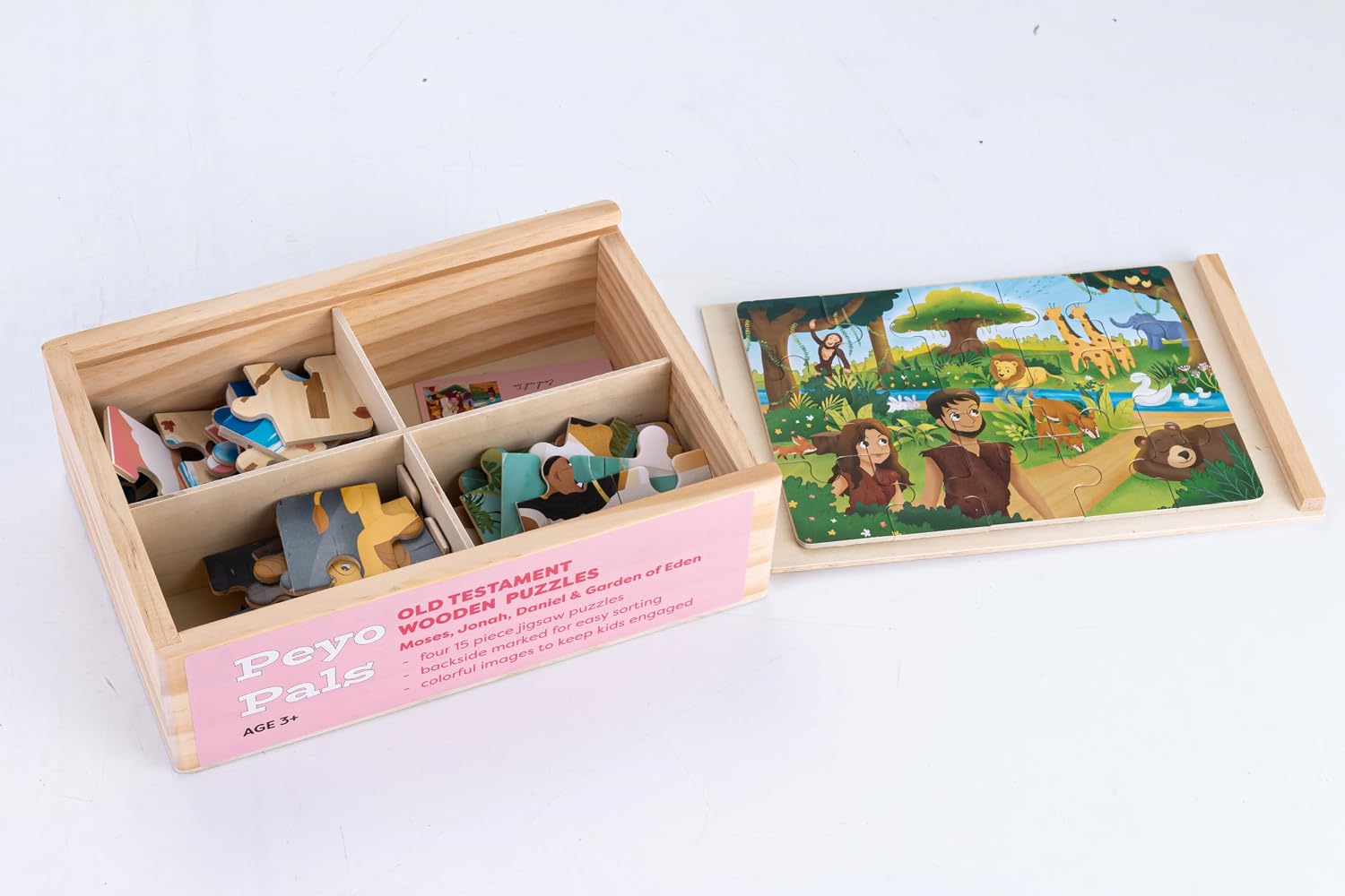 Bible Puzzles Toddlers 2-4 | 4-in-1 Puzzles in Box | Christian Gifts for Grandkids | Bible Puzzle for Kids Ages 4-6 | Gifts for Christian Kids | Adam and Eve (Old Testament)