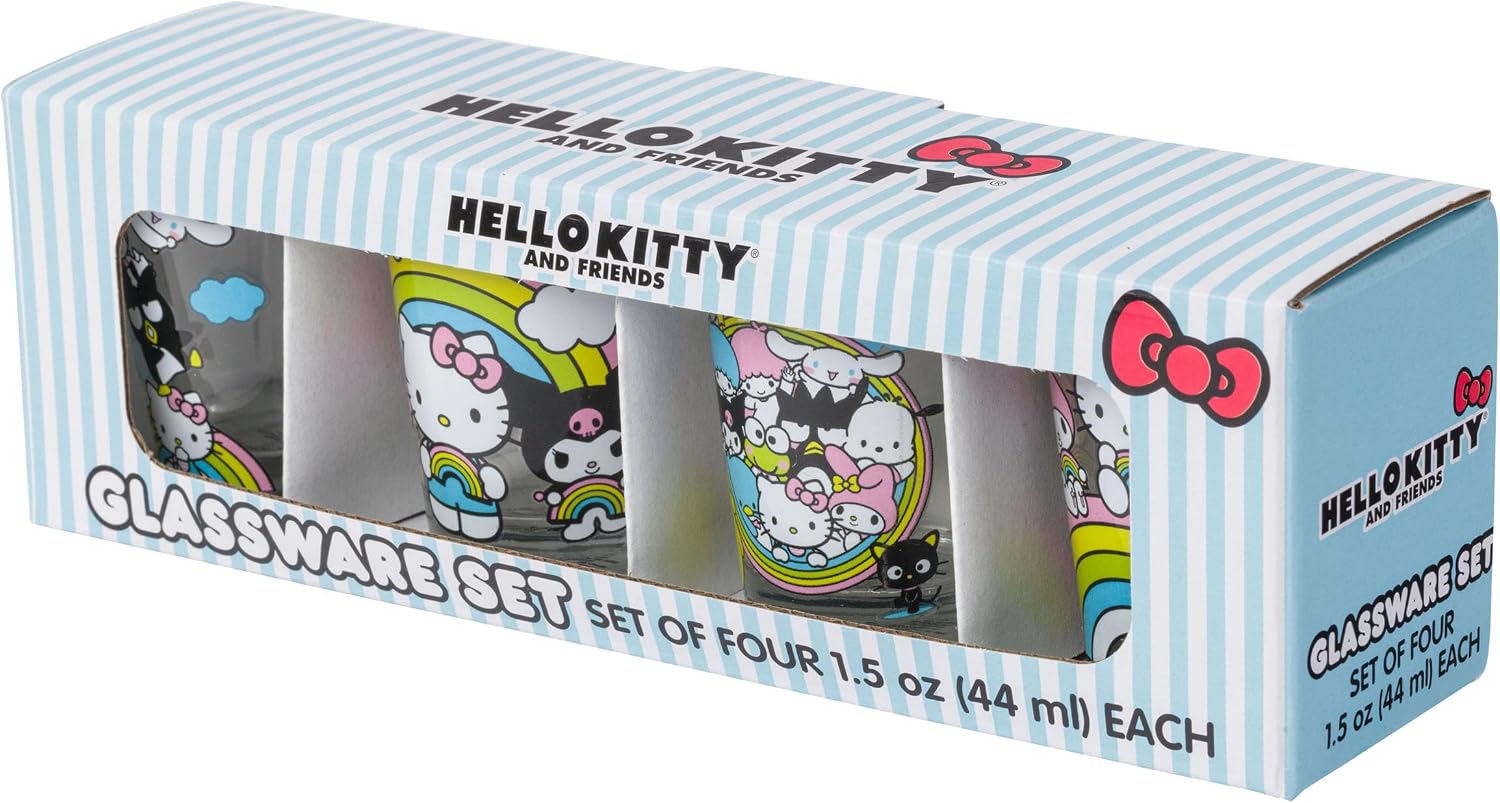 Silver Buffalo Sanrio Hello Kitty and Friends, 4 Pack Mini Glass Set, 1.5oz