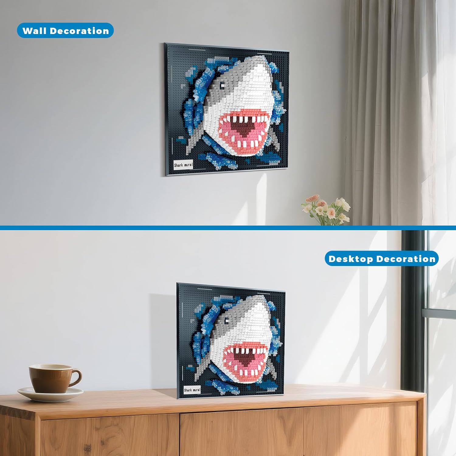 Loyratche Shark Animal 3D Wall Art Micro Mini Building Blocks Set, Unique Home Wall Decor or Table Display Ideal Birthday Toy for Adults - Image 2
