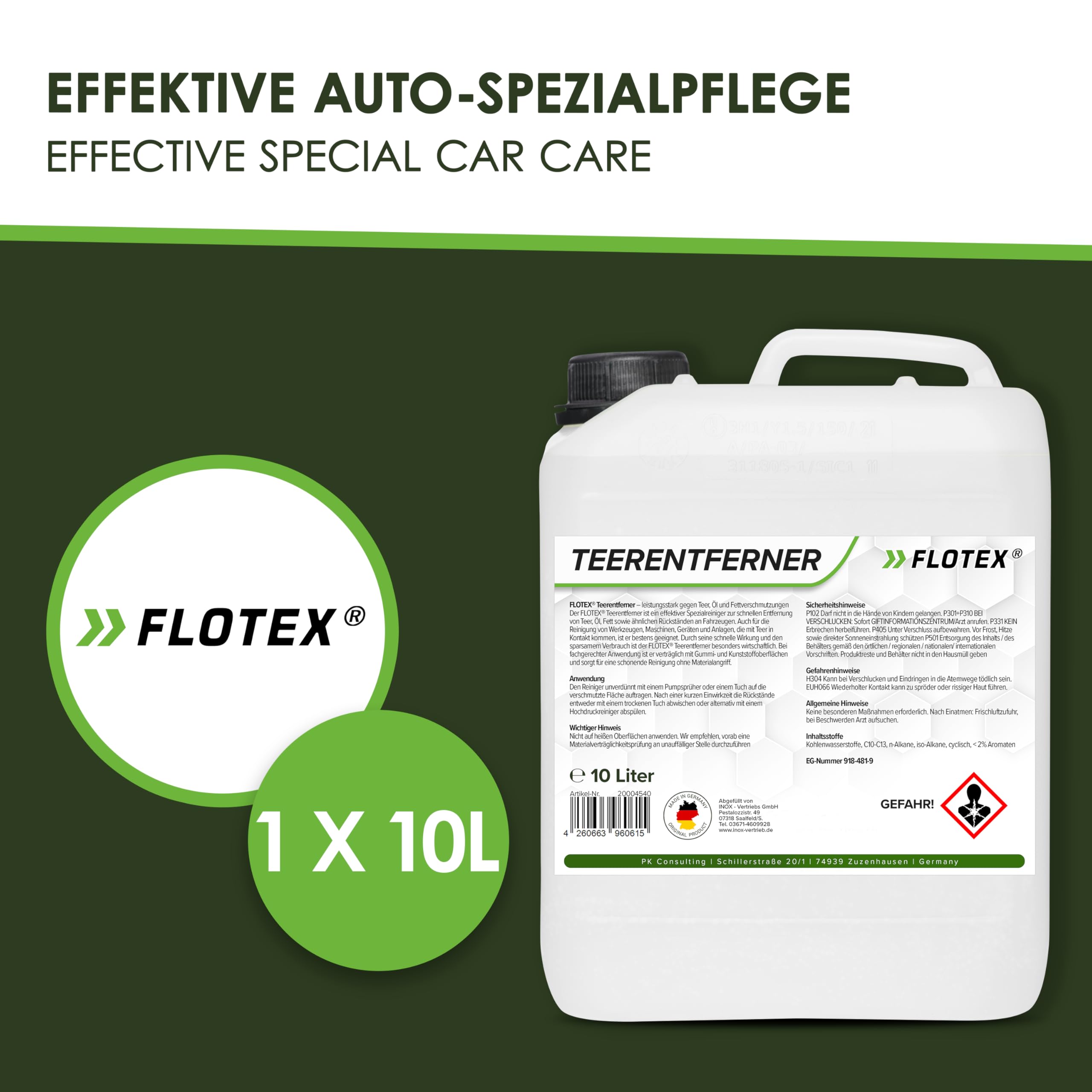Profi Teerentferner Auto - 10L I Teer Entferner für Auto, Wohnmobil, Werkzeuge & Mehr - Löst effektiv Rückstände von Teer, Bitumen, Öl & Fett I Bitumen Entferner, Baumharzentferner