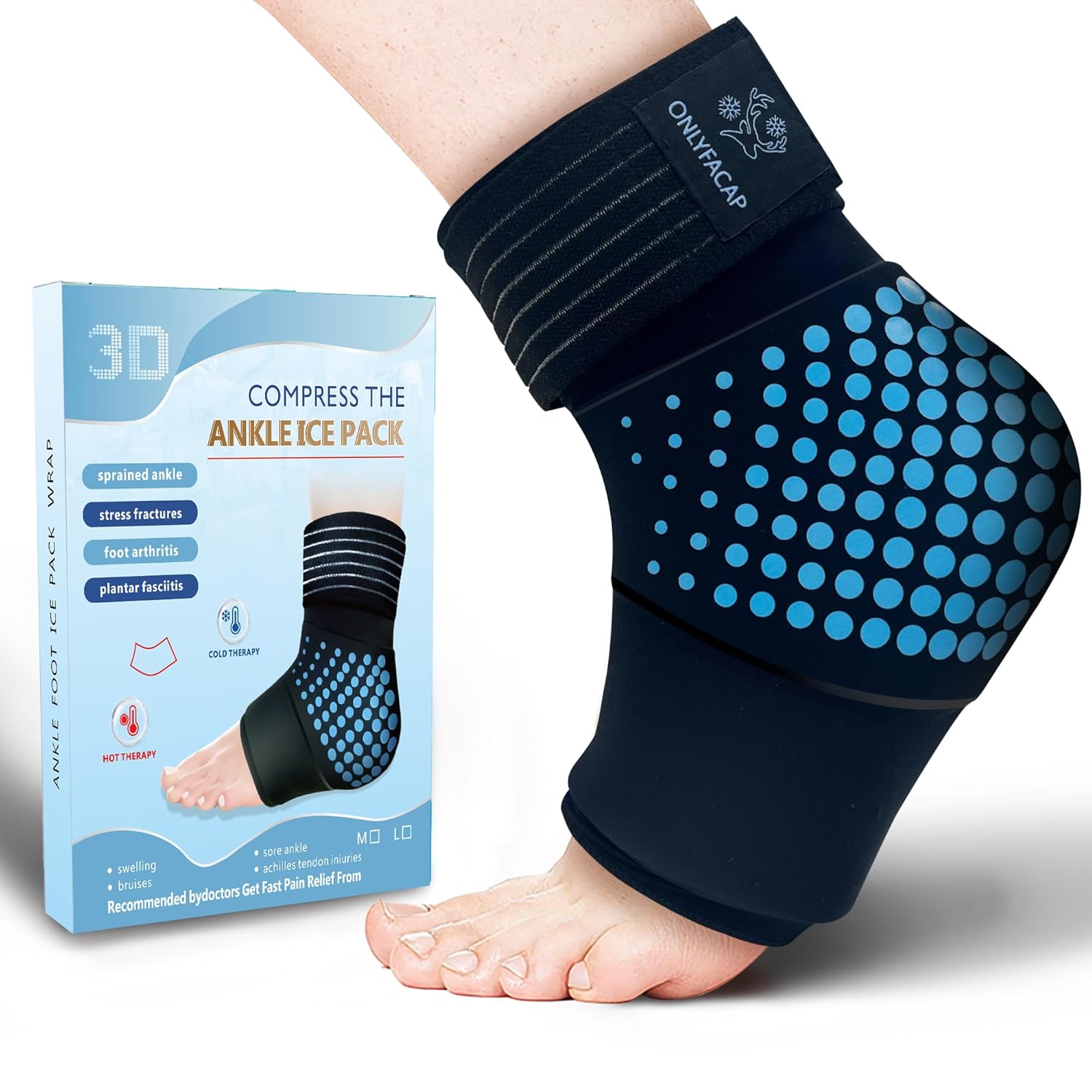 Adjustable Ankle Ice Pack Wrap for Swelling and Sprains, Reusable Gel Cold Therapy Foot Ice Pack for Plantar Fasciitis, Achilles Tendonitis Relief, Post Surgery Recovery