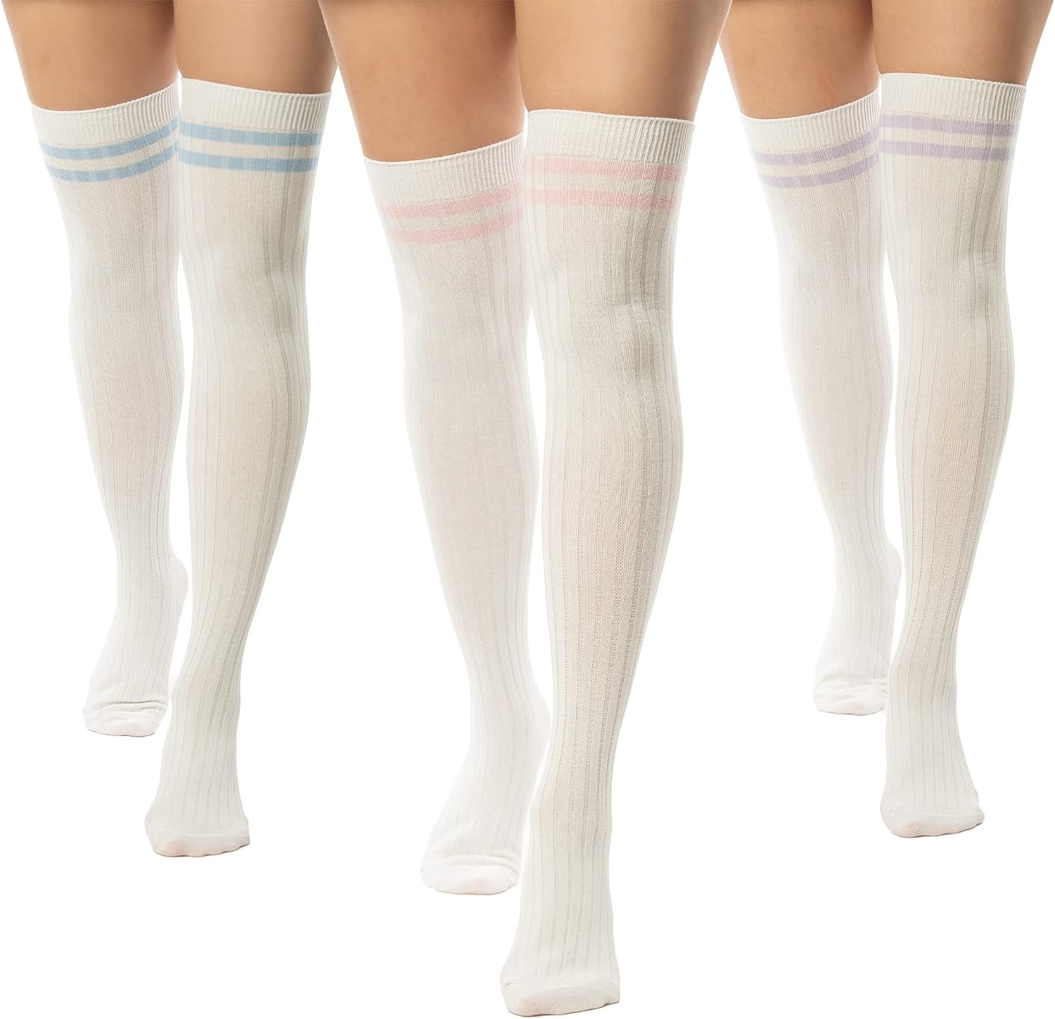 Thigh-High Socks | Womens Striped Cotton Thigh High Tube Sock | Over Knee Boot Socks