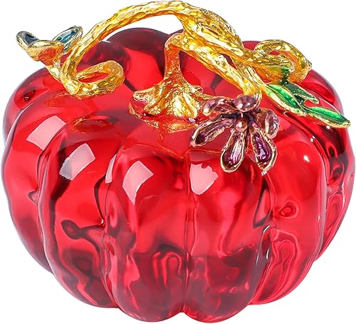 YWHL Figura coleccionable de calabaza de cristal soplada a mano, decoración de calabaza para cosecha de otoño, Halloween, decoración de mesa de