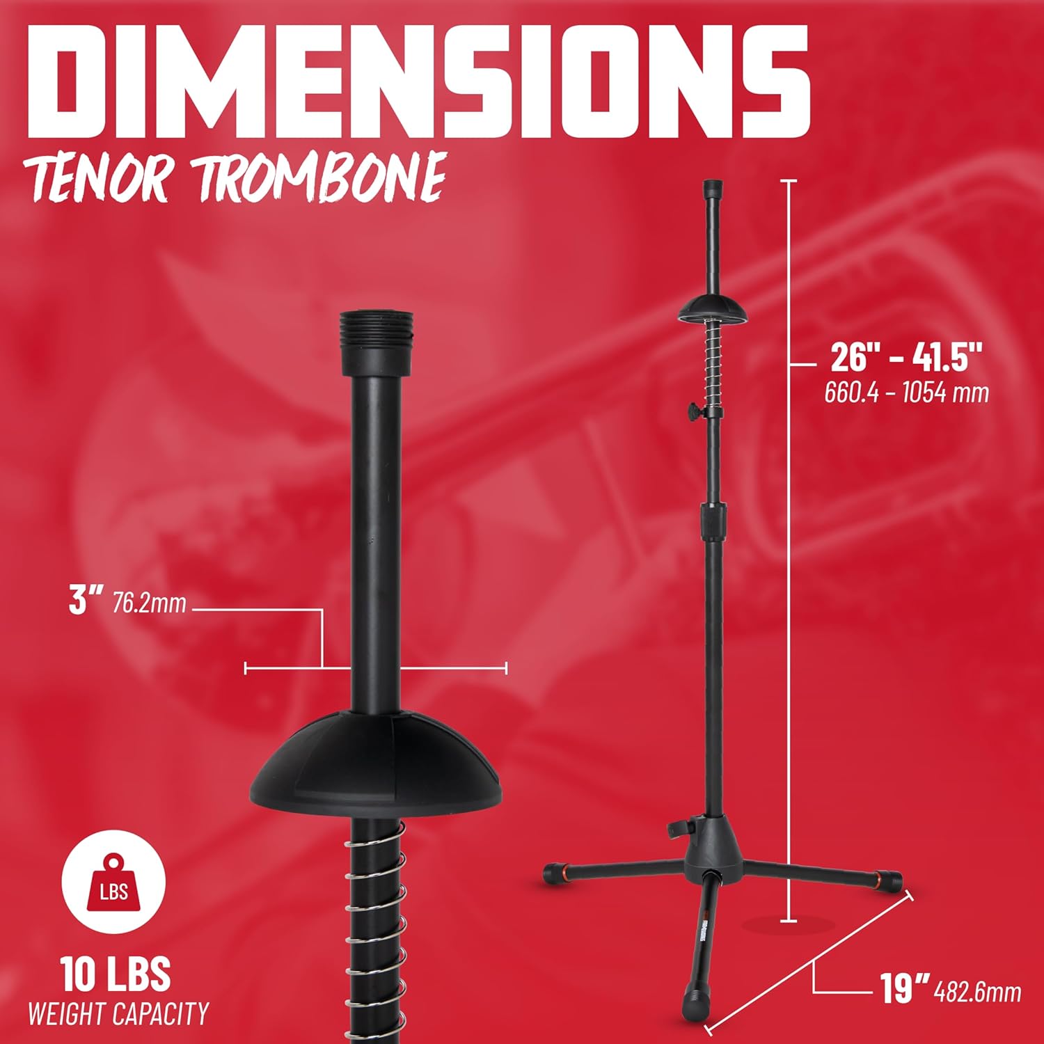 Gator Frameworks Tripod Style Stand for Standard-Sized Trombones, (GFW-BNO-TBONE)