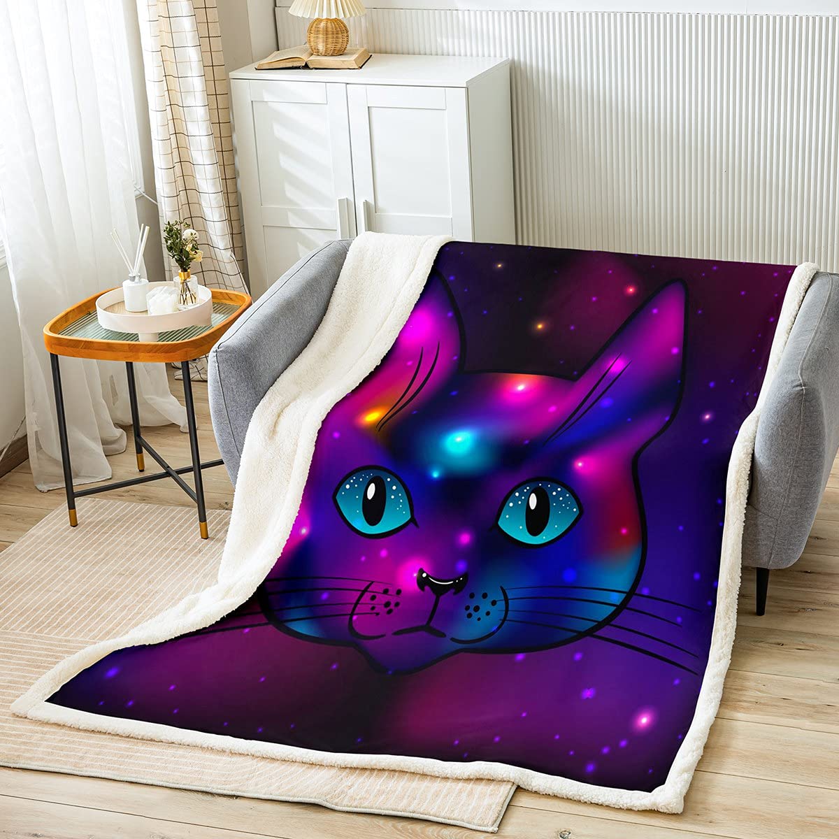 Manta de Sherpa para Gatos,Manta de Lana para Gatos,Manta de Felpa para Gatos domésticos,Manta para Cama,sofá,Manta Peluda cálida con Animales en 3D,King 87x94 Pulgadas