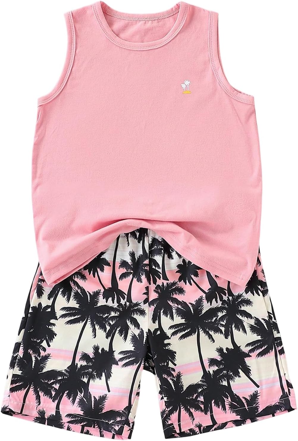 VIPWOLF Boy's 2 Piece Vacation Outfits Sleeveless Crew Neck Beach Tank Tops and Tropical Hawaiian Shorts