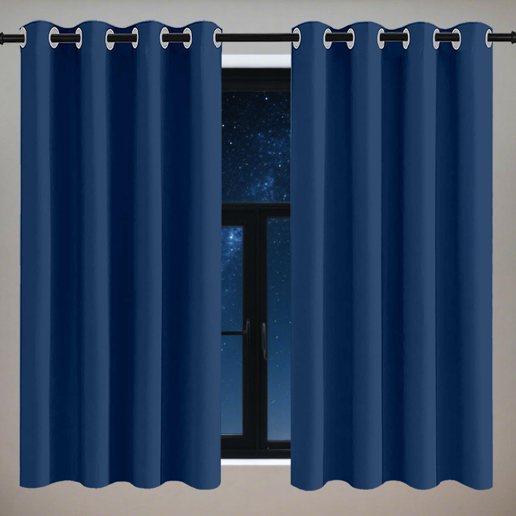 ZZGZZG Blackout Curtains for Living Room 140 x 110 cm Thermal Insulated Soundproof Eyelet Window Curtains for Living Room for Bedroom, Navy Blue