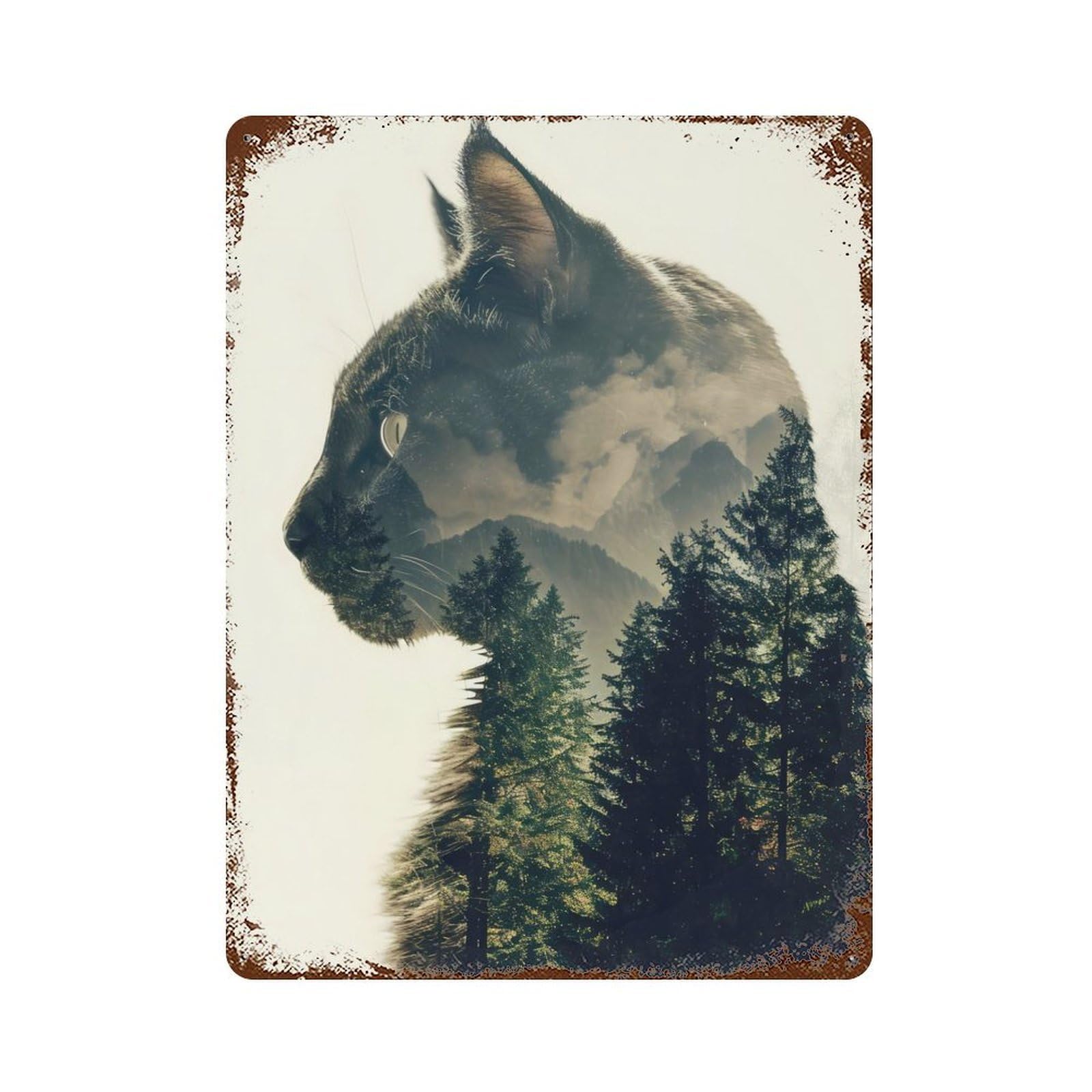 Cat Nature Rustic Tin Plaque 15.7"x11.8", for Shed, Workshop And Garage Wall Decor, Shabby Chic Decor