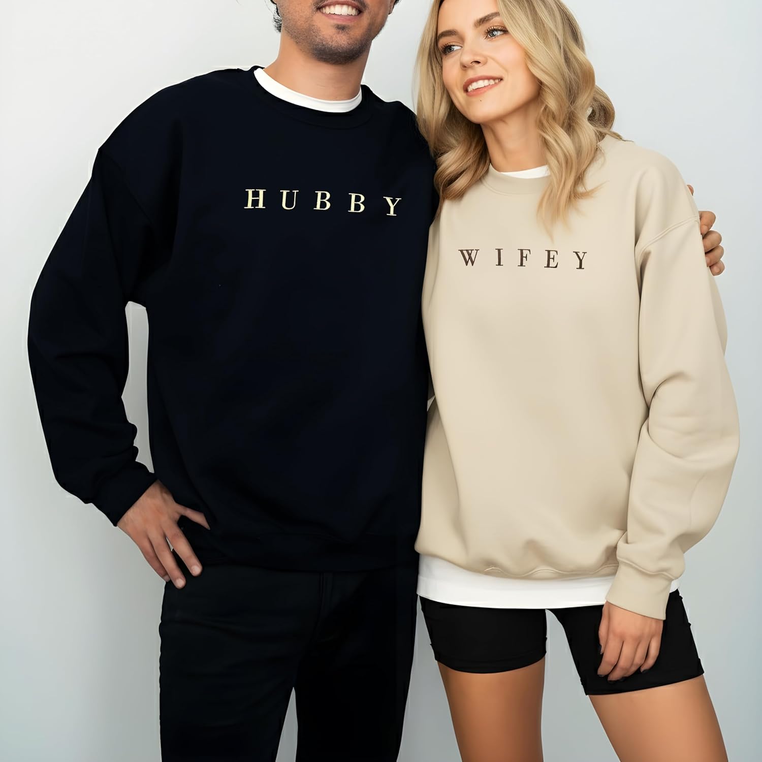 Embroidered Wifey & Hubby Sweatshirts | Crewneck for Honeymoon | Anniversary, Wedding Gifts - Image 7