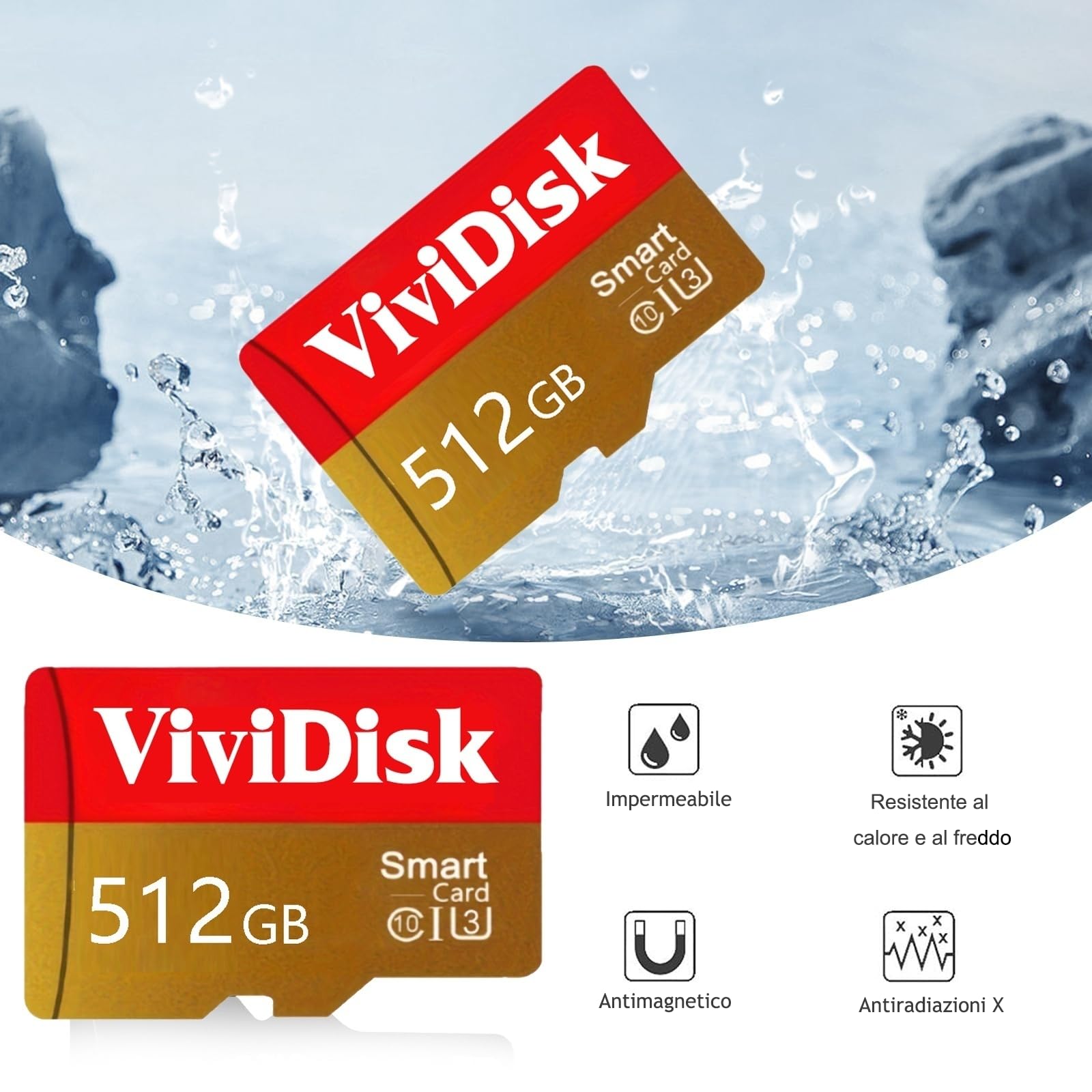 Vividisk SD Card 512GB – High Speed TF Card 512 GB Waterproof Memory Card SD Mini Memory Card scheda sd with Smartphone,Camera,Tablet,Drone,Smart TV