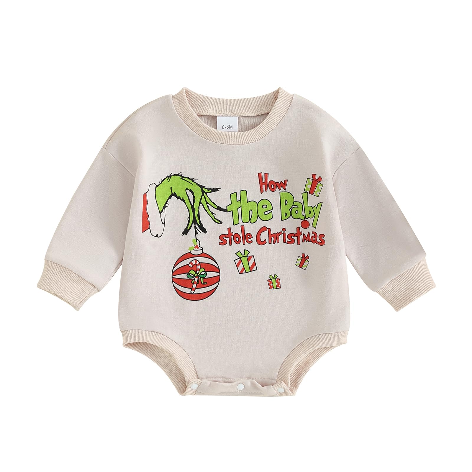 baorji Newborn Baby Boy Girl Christmas Outfit Gingerbread Man Onesie Sweatshirt Bubble Romper Bodysuit Infant Xmas Clothes (Beige, 6-12 Months)