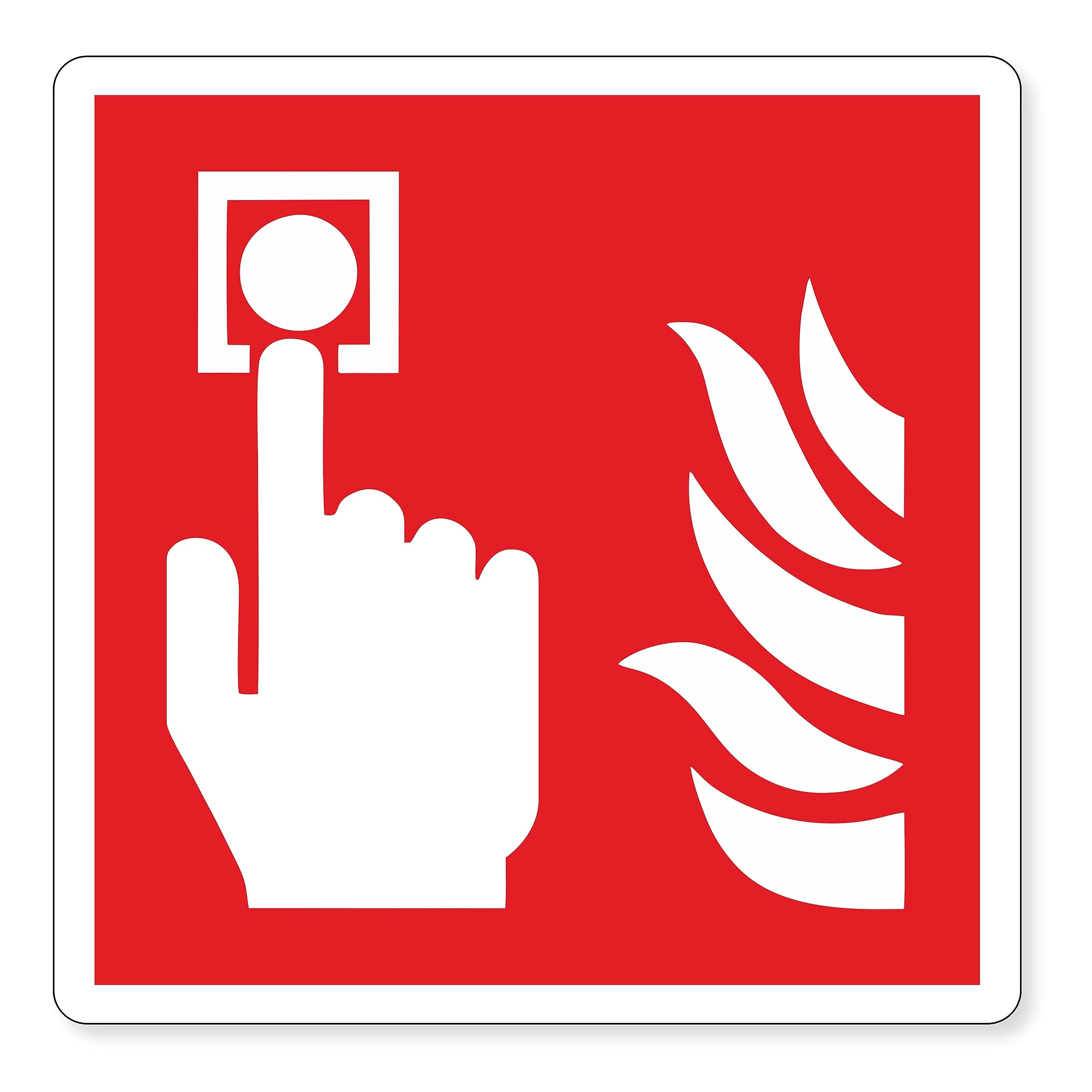 pubblimania Pulsante Allarme Incendio Adesivo in PVC Resistente per Esterno e Interno cm 14,5x14,5 (Pulsante Allarme Incendio)