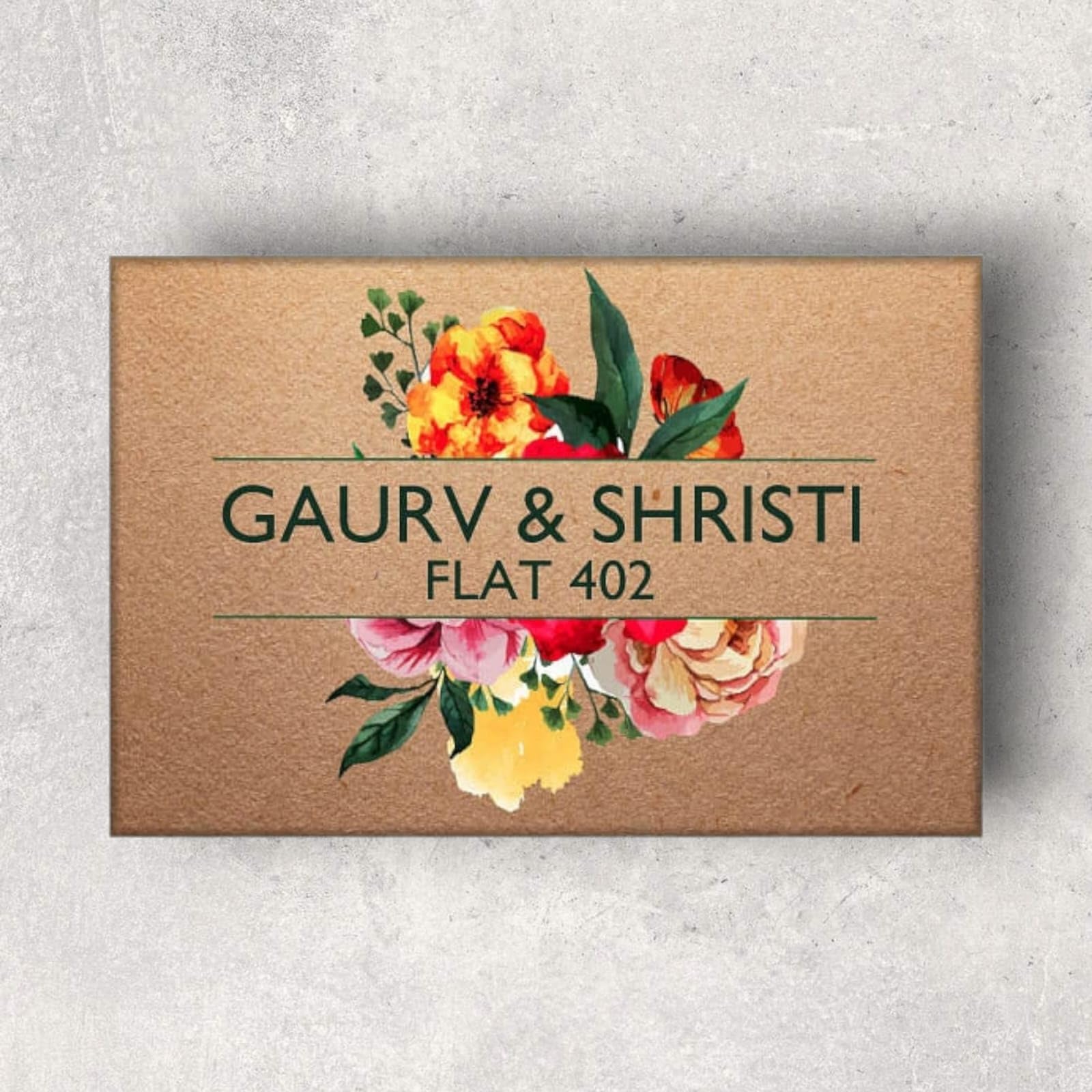Nutcase Customized Name Board for Home - Designer Name Plate W 16.5"x L 11.5" Brown Floral Pattern-picture-12