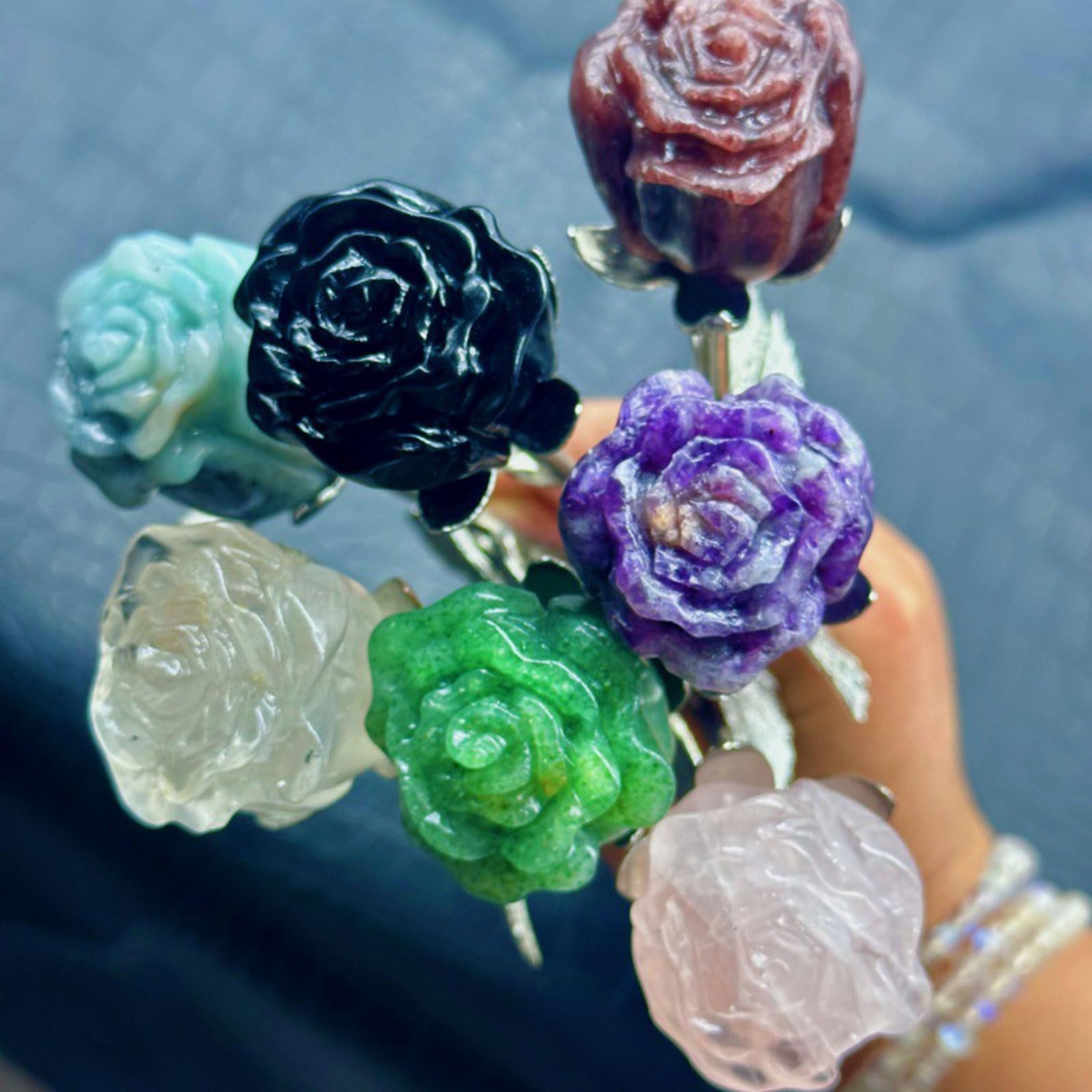 7 Stück Heilkristall-Mehrfarbige Rosenblüten-Figur