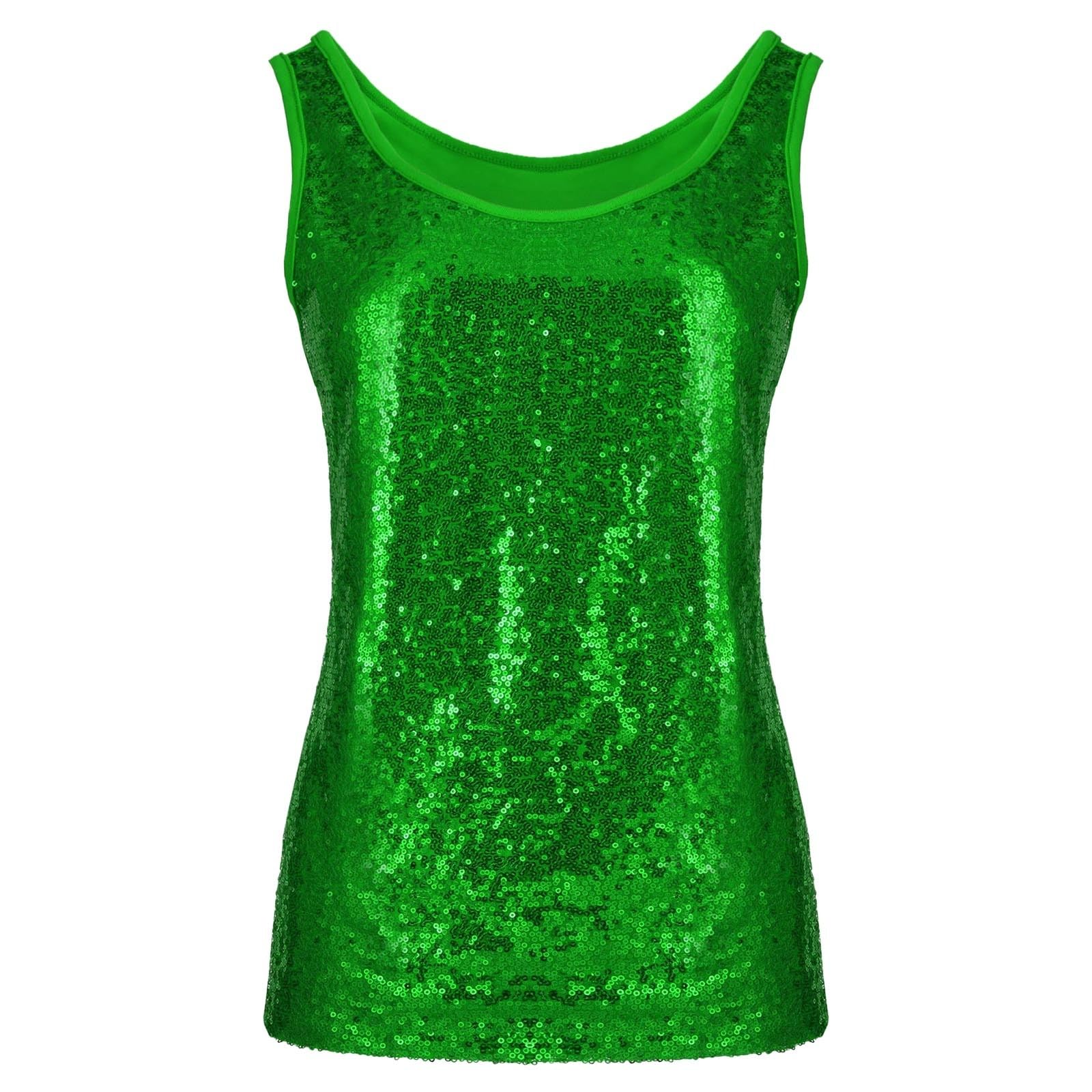 Glitzernde Damen-Oberteile, ärmellose Glitzer-Pailletten-Tanktops, Weste-Tops, glitzerndes Leibchen für Damen und Mädchen, Leibchen mit BH-Ablage, glitzernde, lange, enge Oberteile für Damen und Mäd