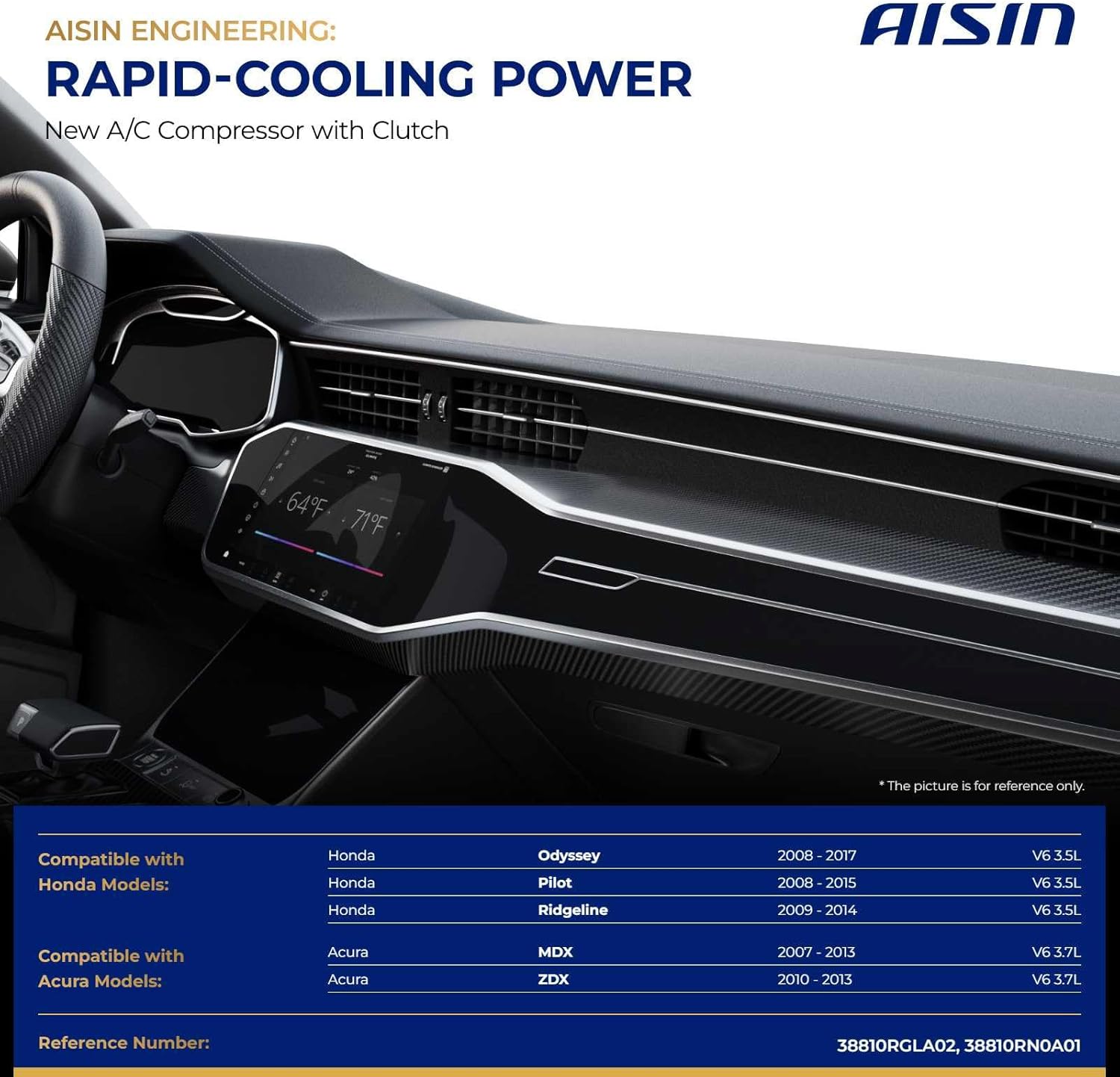 AISIN AFTERMARKET ACCH-00043 Air Conditioner AC Compressor - Compatible with Honda Pilot 08-15, Odyssey 08-17, Ridgeline 09-14, Acura MDX 07-13, ZDX 10-13 - with 6-Pulley Groove, with Clutch