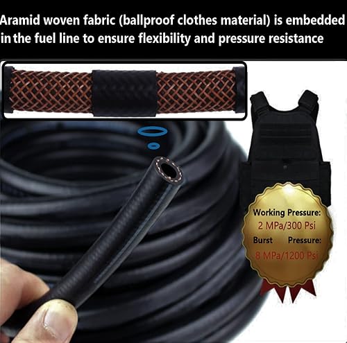 Miniatura 2 de Juego de líneas de combustible trenzadas de nailon NBR de 516 pulgadas y 0.315 in ID NBR, 5 pies + 6 abrazaderas de manguera de 12 pulgada de
