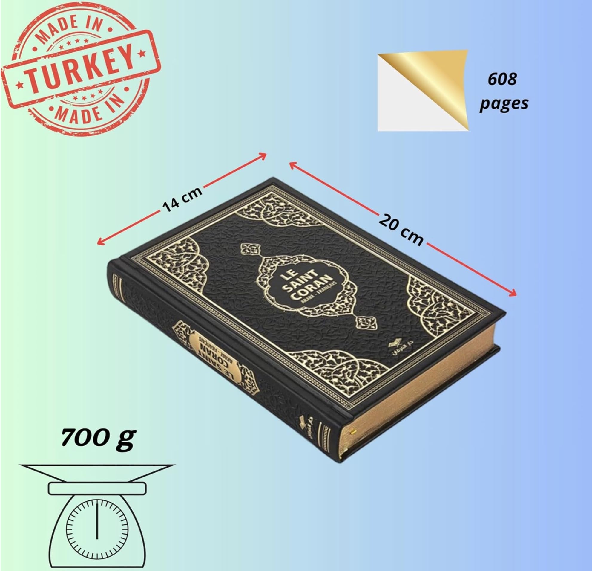 Coffret Cadeau Musulman-Saint Coran Tapis de prière, tesbih, Coran- Tapis prière muuslman- Islam-Ramadan,Aïd Hajj, Umrah, Mariage, Naissance, Mevlid Muslim (Noir (Arabe et français))
