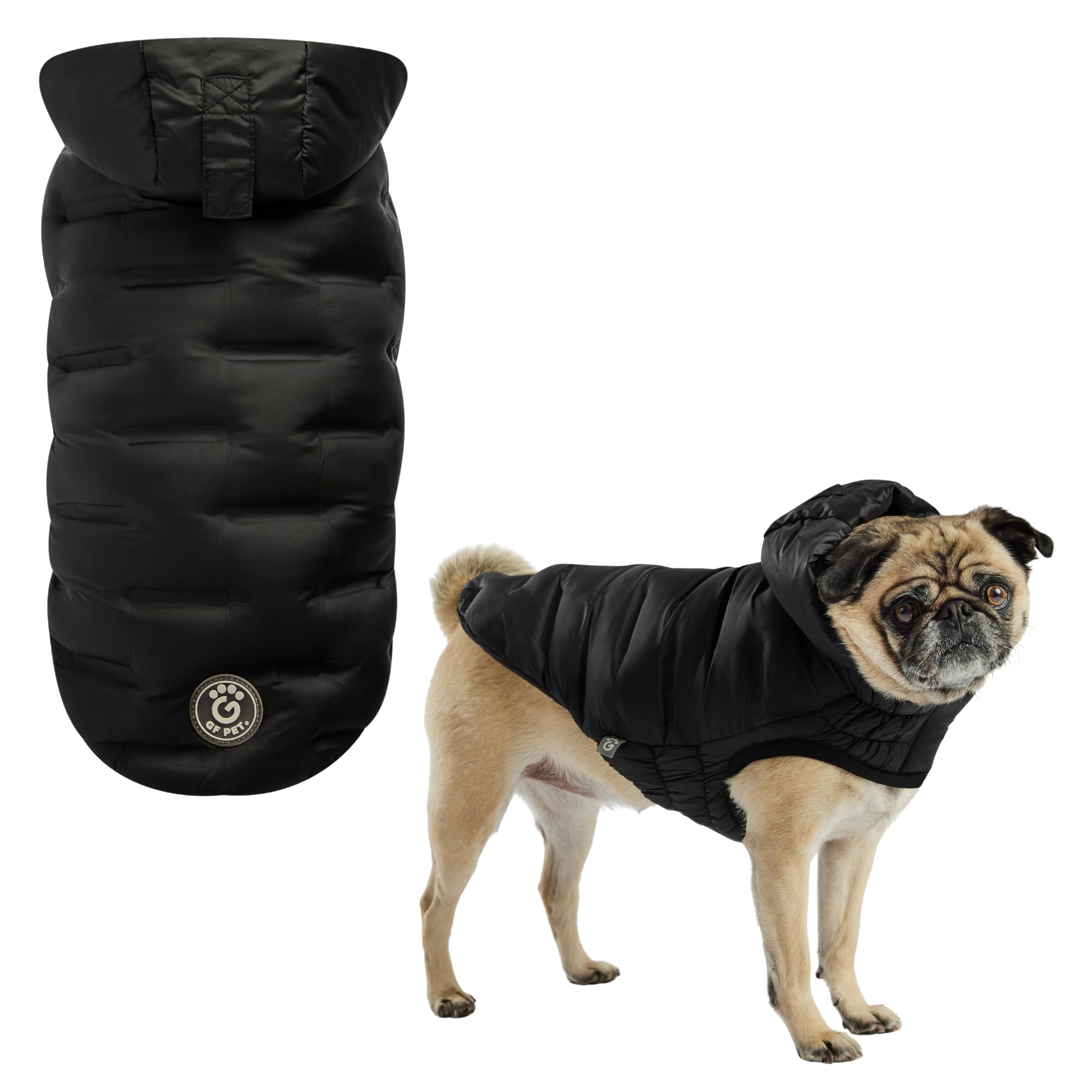 GF PET Cloud Dog Parka - Cozy Fleece Lining - Water-Resistant Pet Jacket for Cold Weather - Adjustable Fit for Dogs - XL, Black