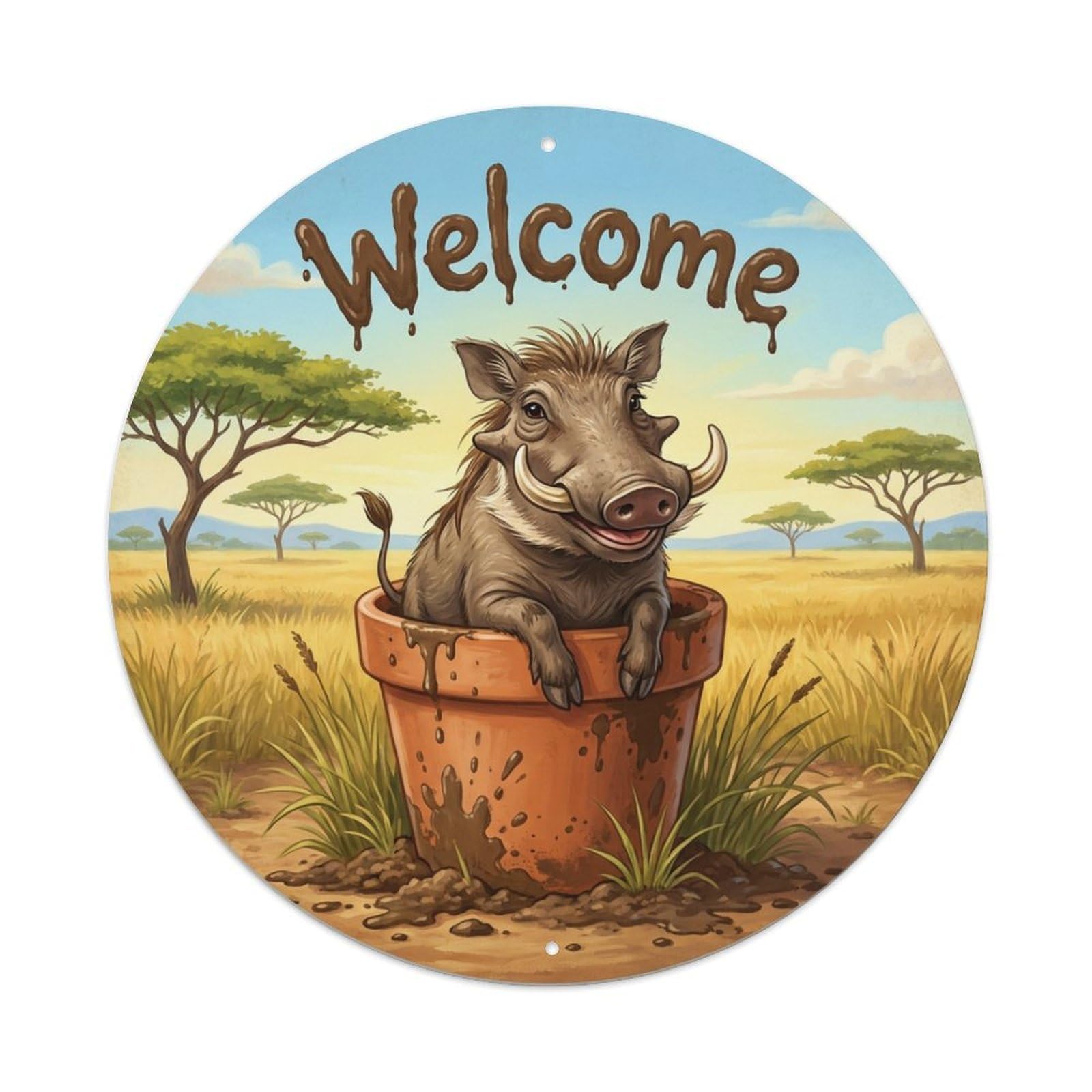 Welcome Warthog Mud Puddle Metal Tin Sign
