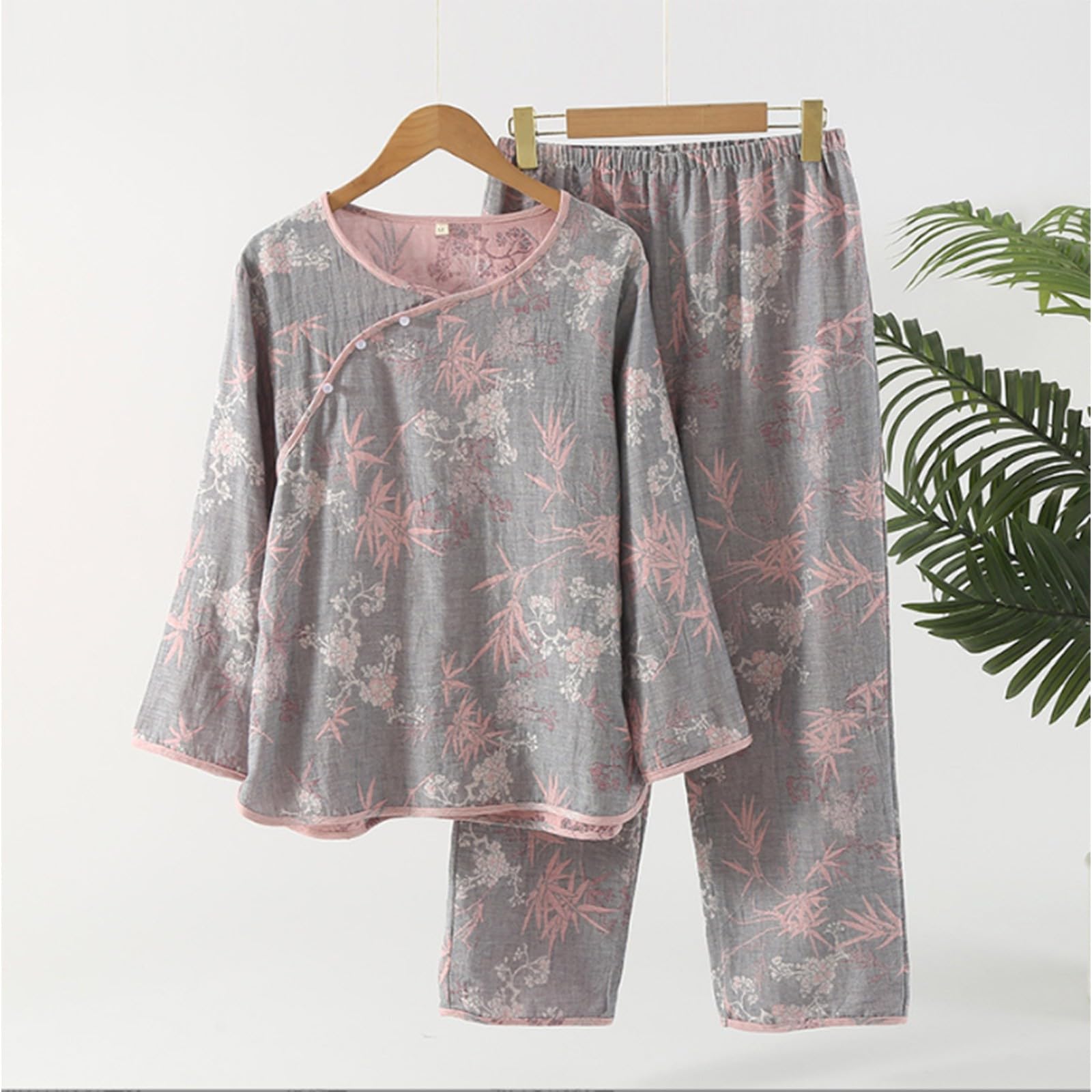 Pigiama cinese da donna grigio pigiama pantaloni da donna stile cinese Loungewear a due pezzi fibbia a disco pigiami stampati pigiama jacquard pigiama a maniche lunghe abbigliamento da notte casual