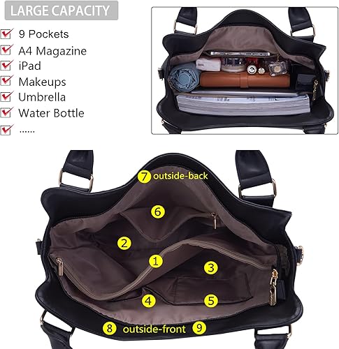 Miniatura 6 de Soperwillton - Bolsos de hombro para mujer, bolso grande de cuero sintético, bolso tote, bolso cruzado, billetera para damas, set de 4 piezas