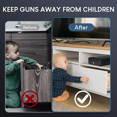 Miniatura 4 de Caja fuerte para armas pequeñas para pistolas, caja de seguridad biométrica para pistola con acceso al teclado digital de huellas dactilares, caja