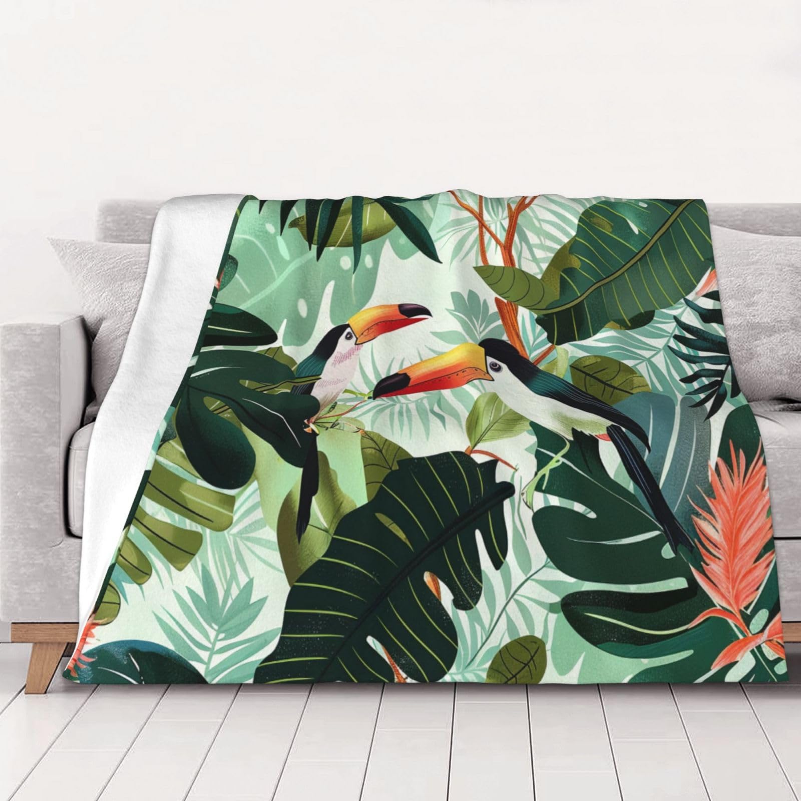 Couverture flanelle feuilles tropicales plaid chaud canapé et bureau