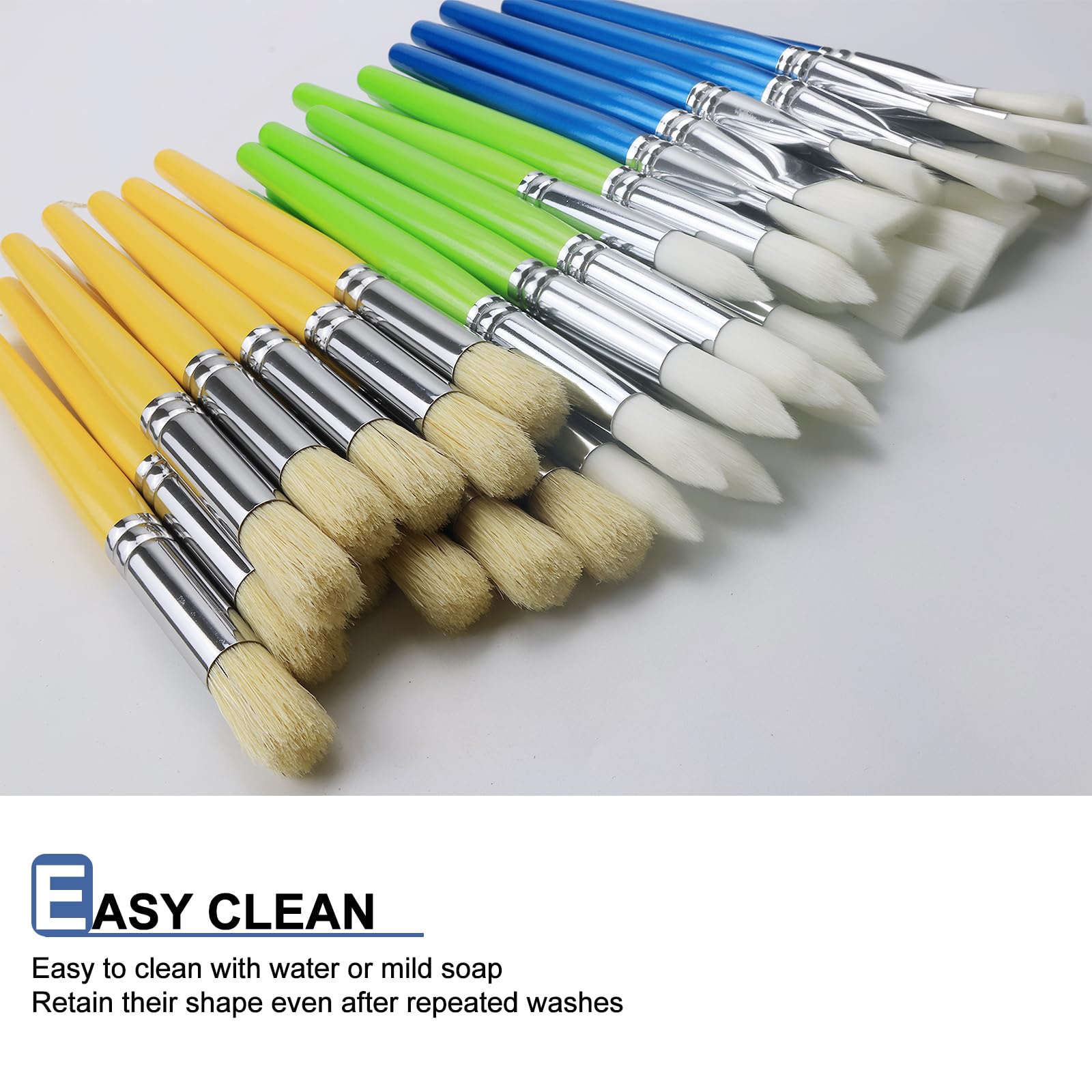Lot de 36 pinceaux de peinture en vrac pour enfants, pour la rentrée scolaire, pinceaux plats et ronds pour tout-petits et salles de classe, manche court en bois