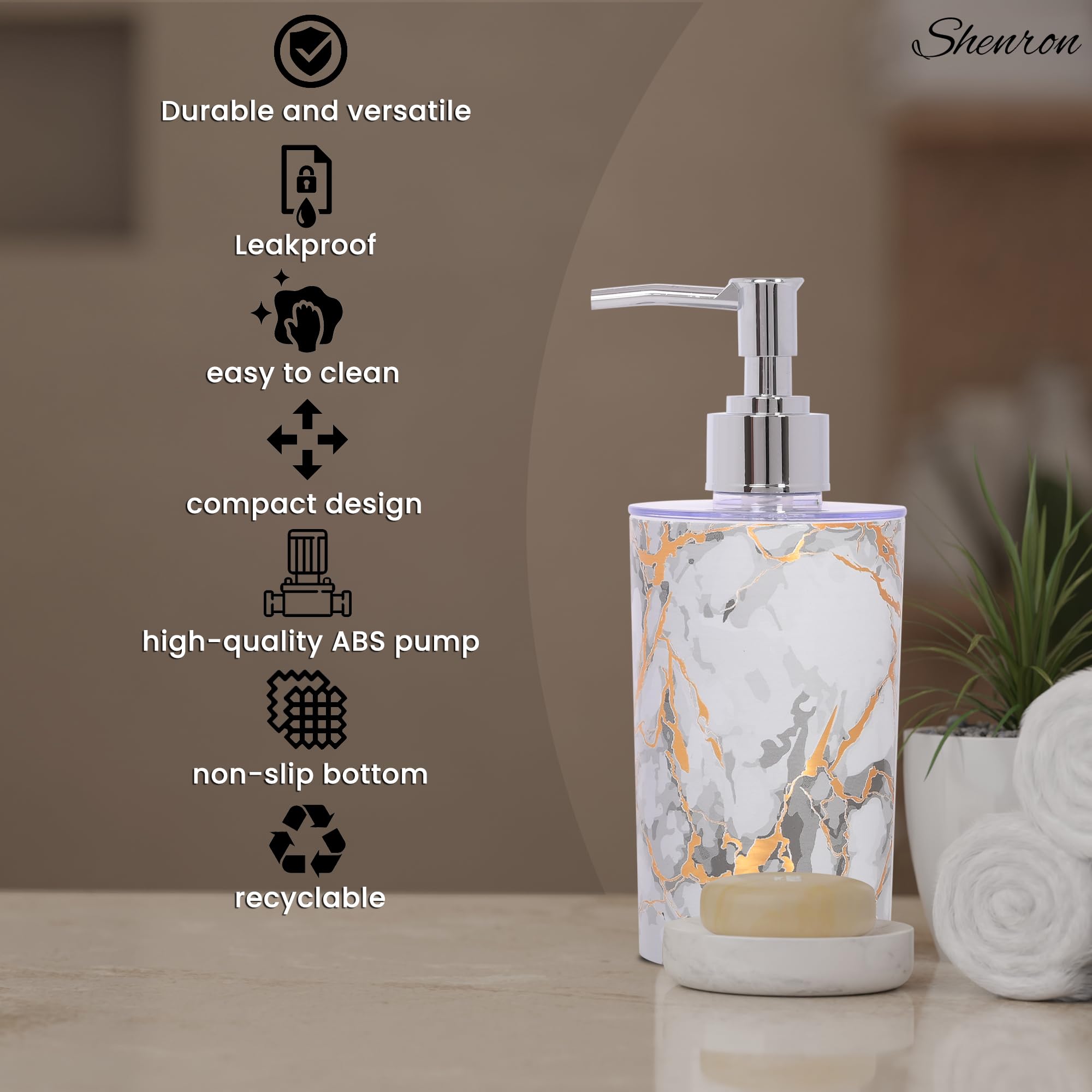 Shenron Dispensador de jabón líquido recargable. Dispensador de plástico irrompible para loción desinfectante, champú. Botella de lavado de manos para cocina, baño, ducha, lavabo, fregadero, 250 ml